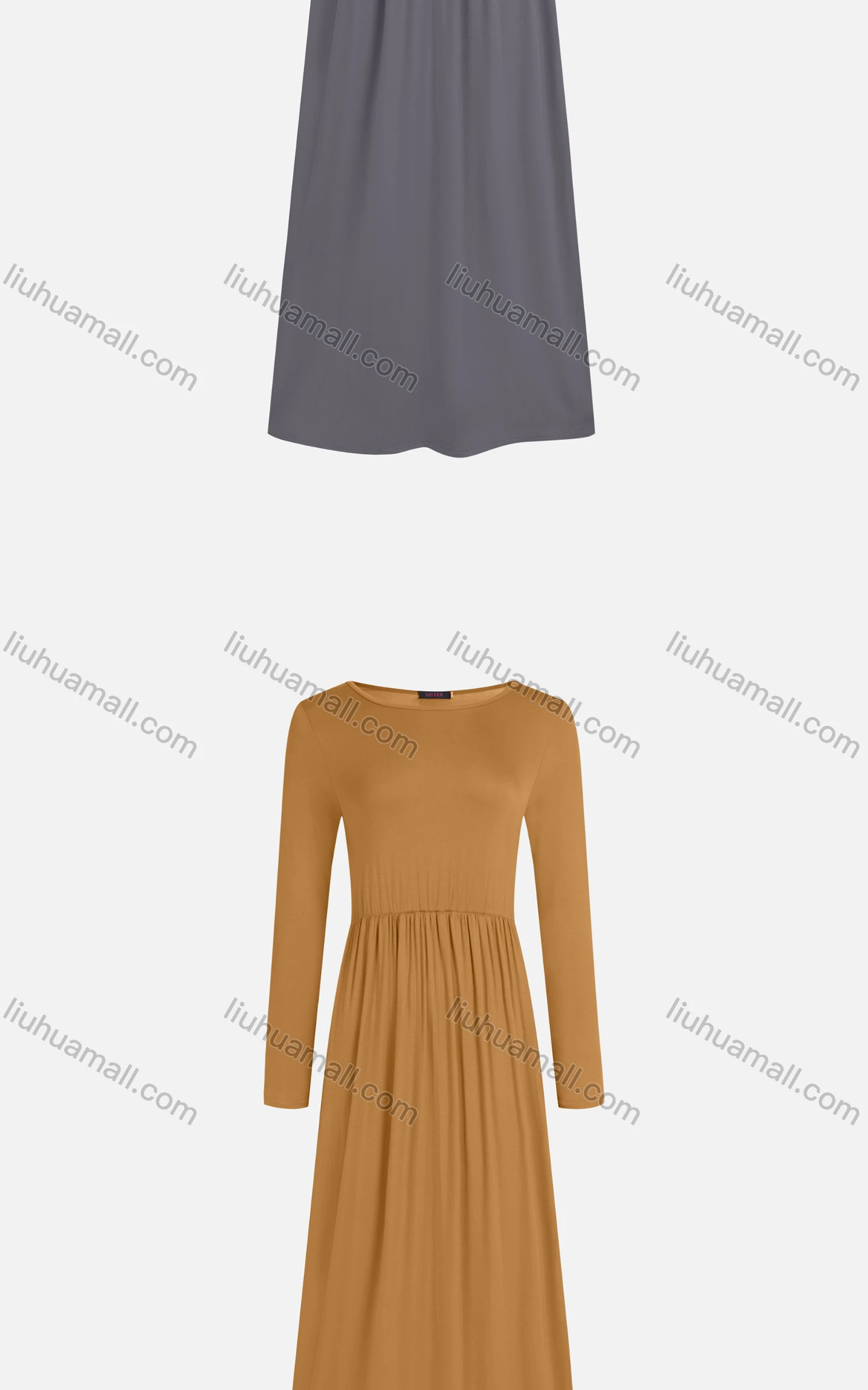 Wholesale Women's Casual Plain 100%Cotton Crew Neck Long Sleeve Slim Fit Maxi Tee Dress 1000# - Liuhuamall