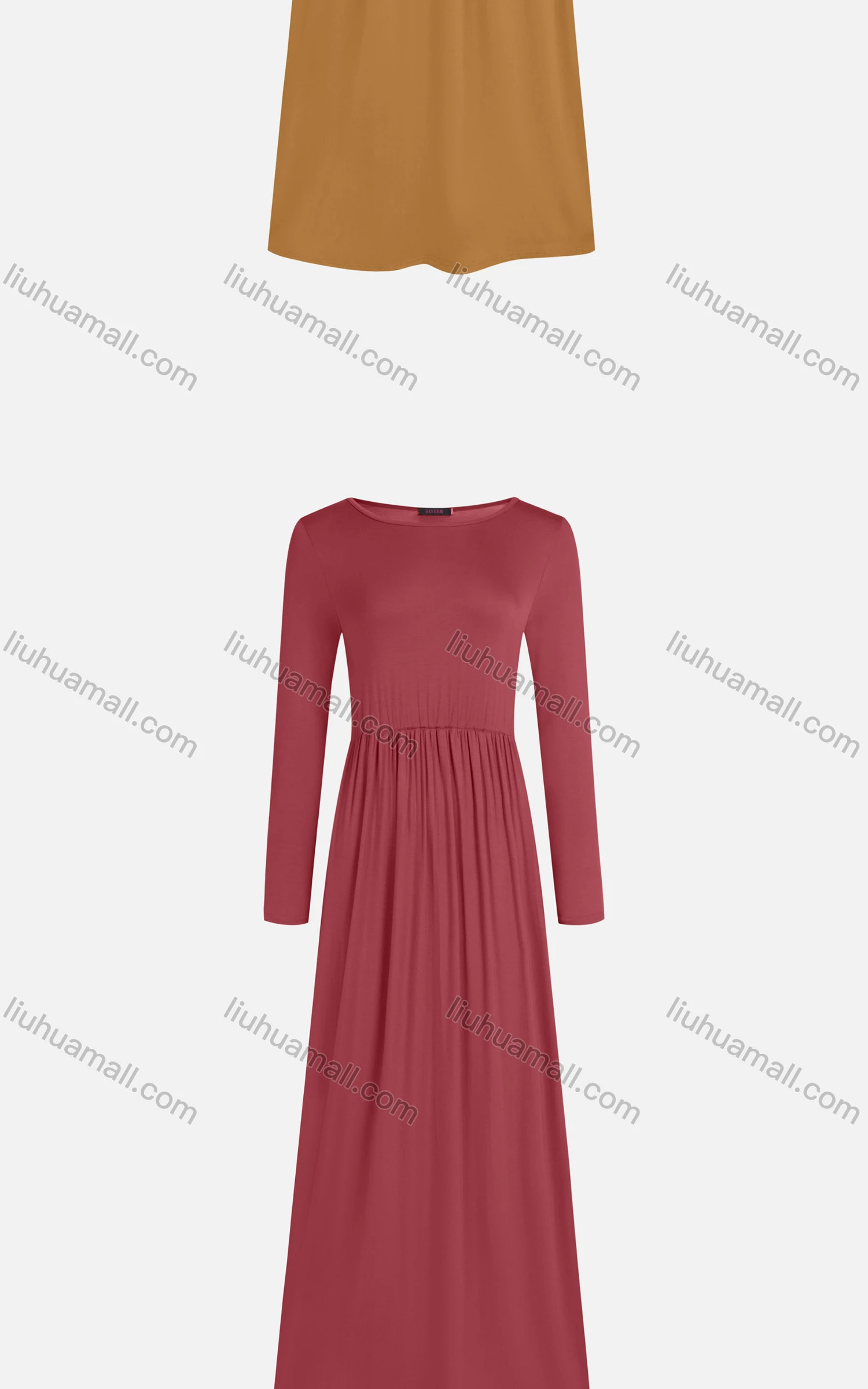 Wholesale Women's Casual Plain 100%Cotton Crew Neck Long Sleeve Slim Fit Maxi Tee Dress 1000# - Liuhuamall