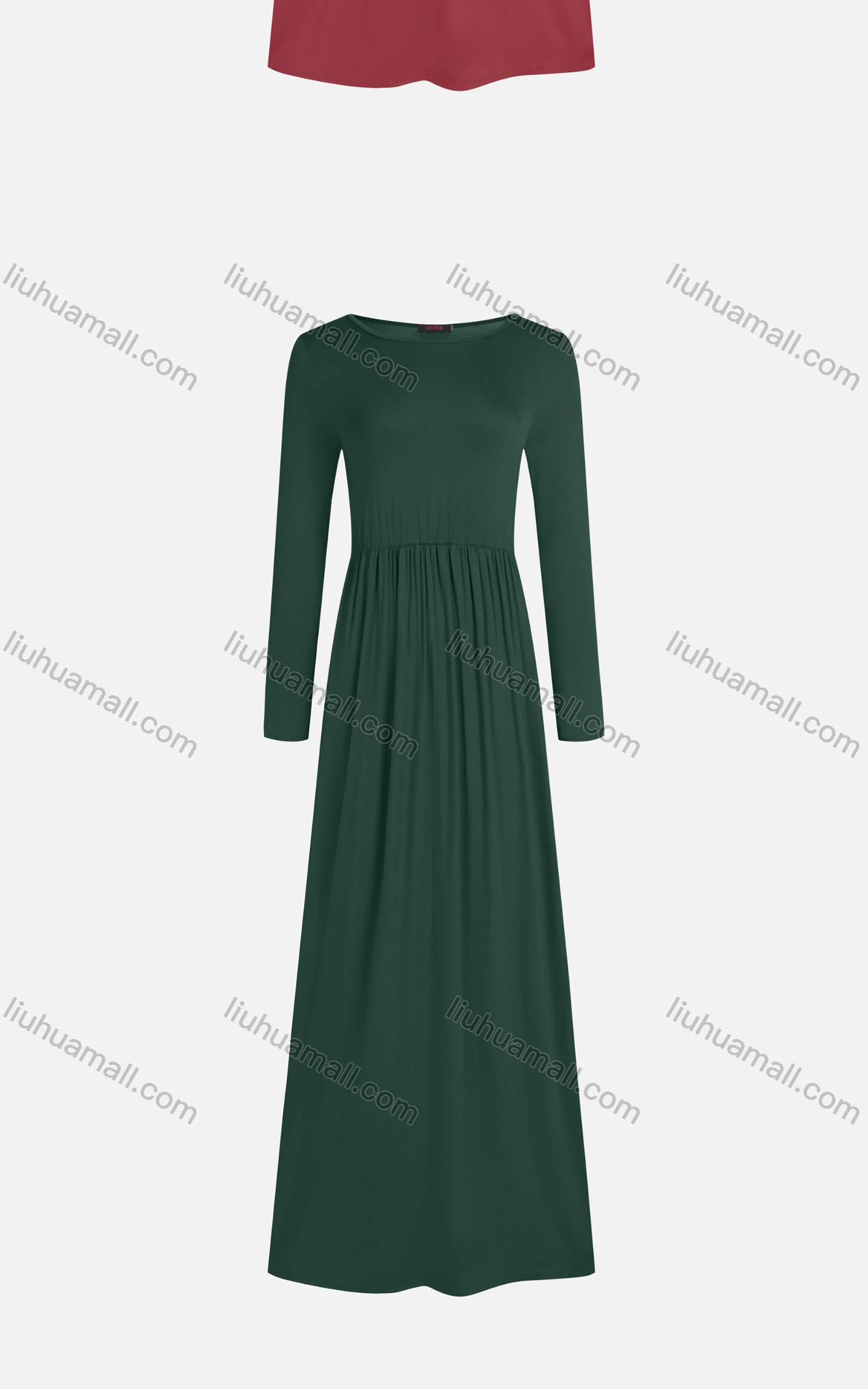 Wholesale Women's Casual Plain 100%Cotton Crew Neck Long Sleeve Slim Fit Maxi Tee Dress 1000# - Liuhuamall