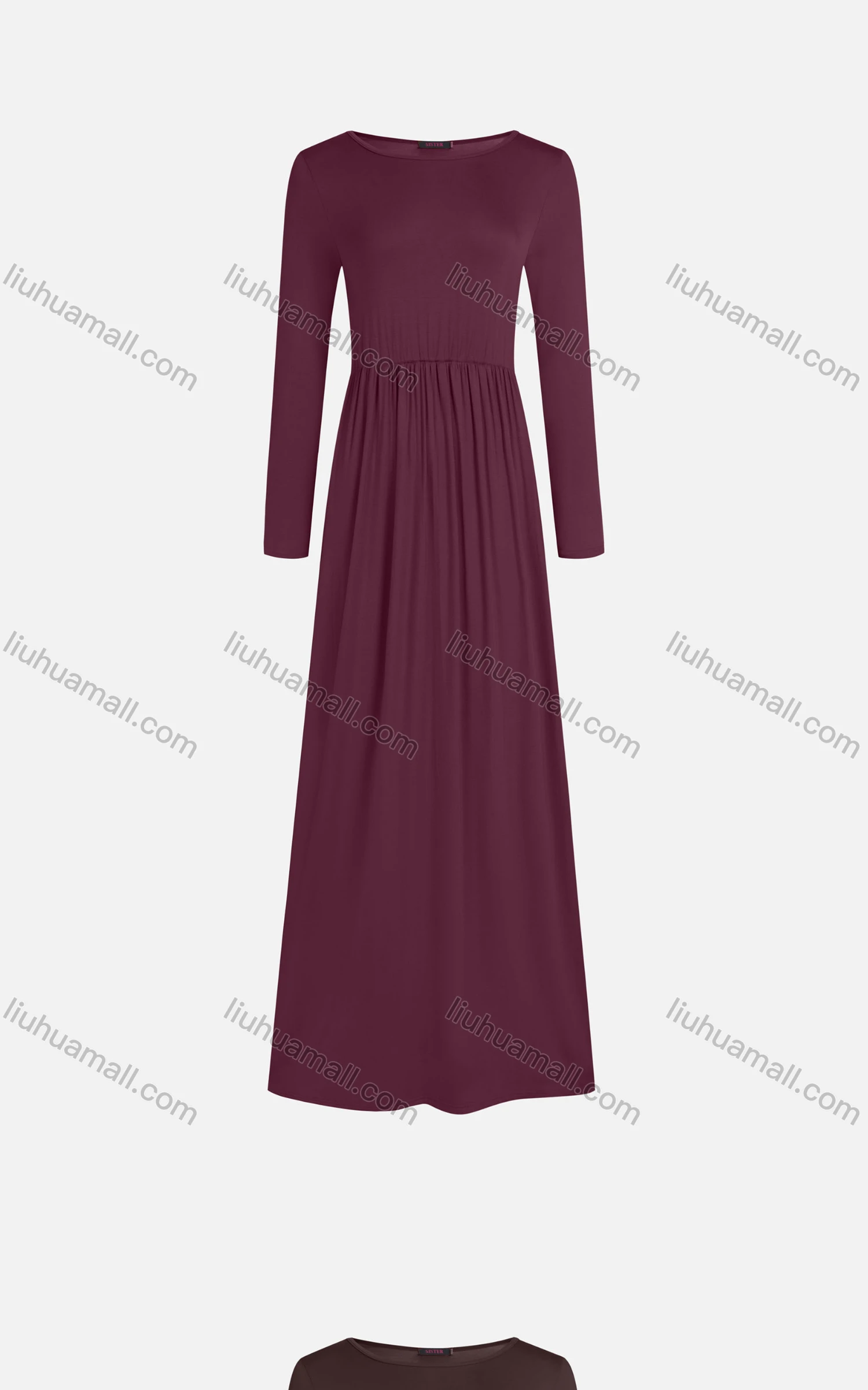Wholesale Women's Casual Plain 100%Cotton Crew Neck Long Sleeve Slim Fit Maxi Tee Dress 1000# - Liuhuamall