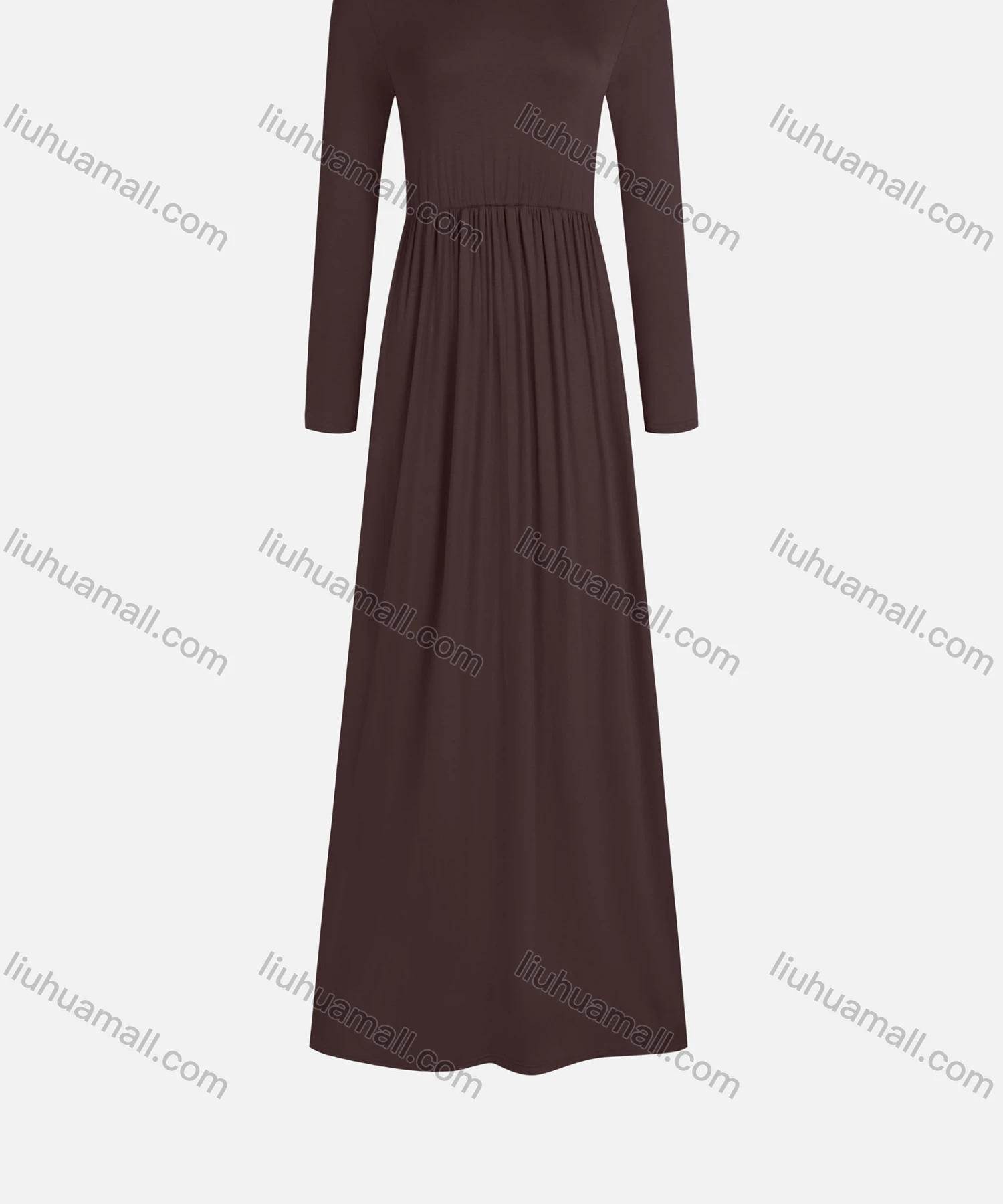 Wholesale Women's Casual Plain 100%Cotton Crew Neck Long Sleeve Slim Fit Maxi Tee Dress 1000# - Liuhuamall
