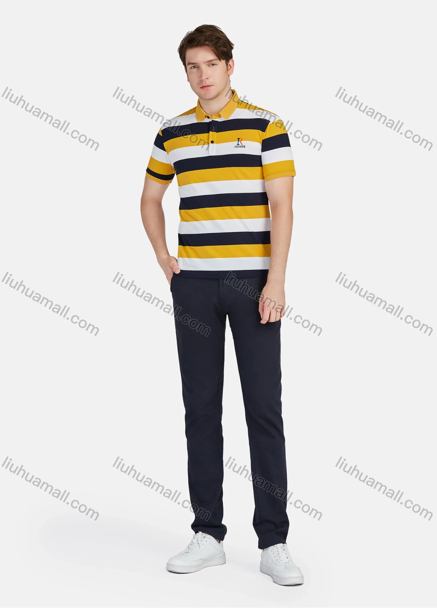 Wholesale Men's Casual 100% Cotton Striped Colorblock Short Sleeve Polo Shirts 9606# - Liuhuamall