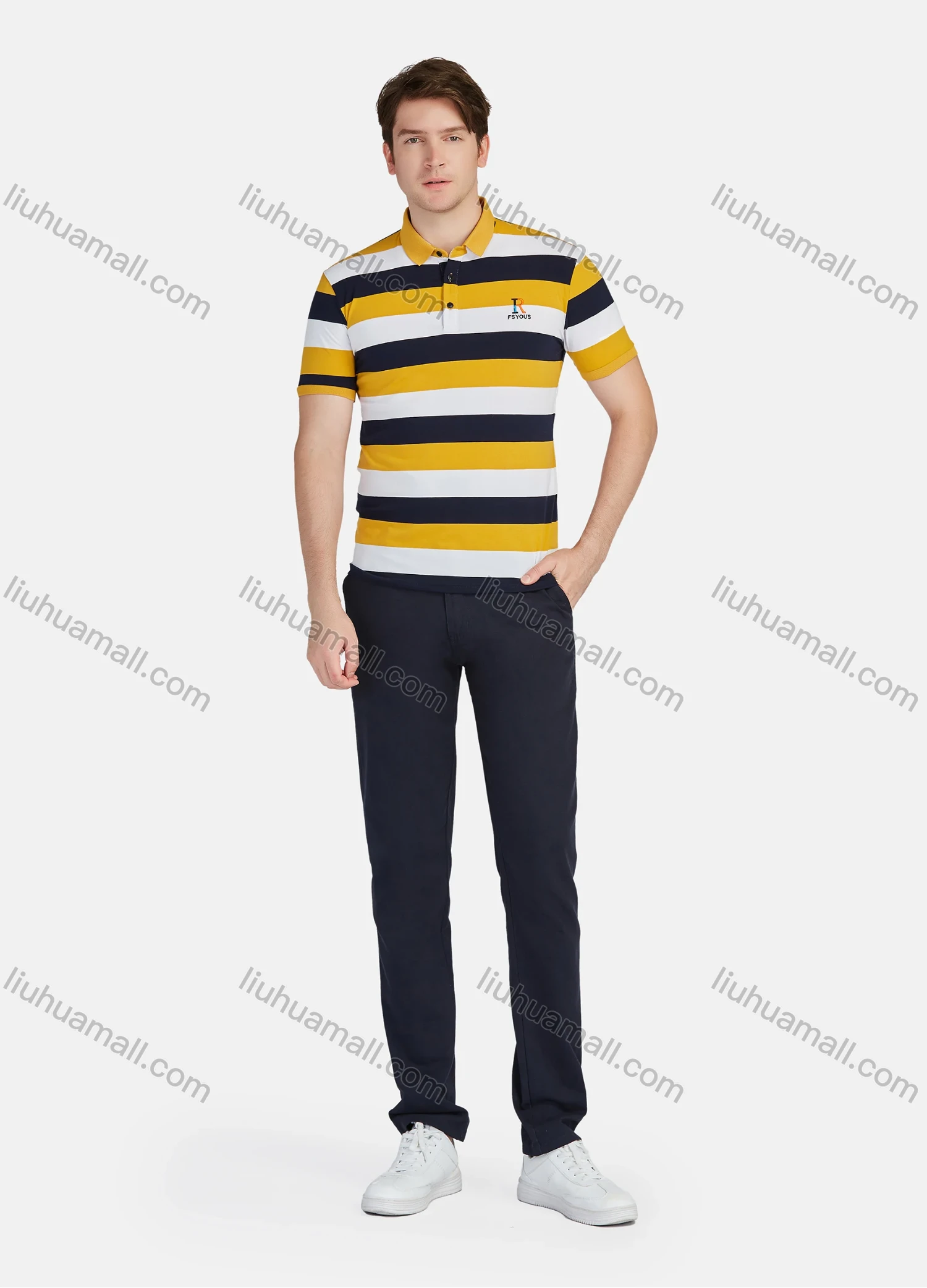 Wholesale Men's Casual 100% Cotton Striped Colorblock Short Sleeve Polo Shirts 9606# - Liuhuamall