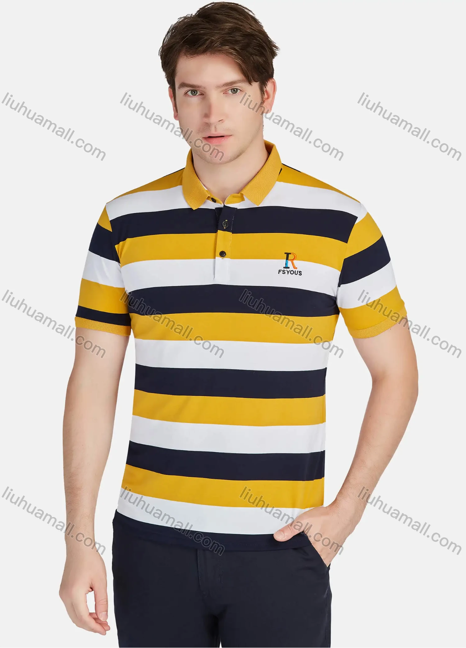Wholesale Men's Casual 100% Cotton Striped Colorblock Short Sleeve Polo Shirts 9606# - Liuhuamall