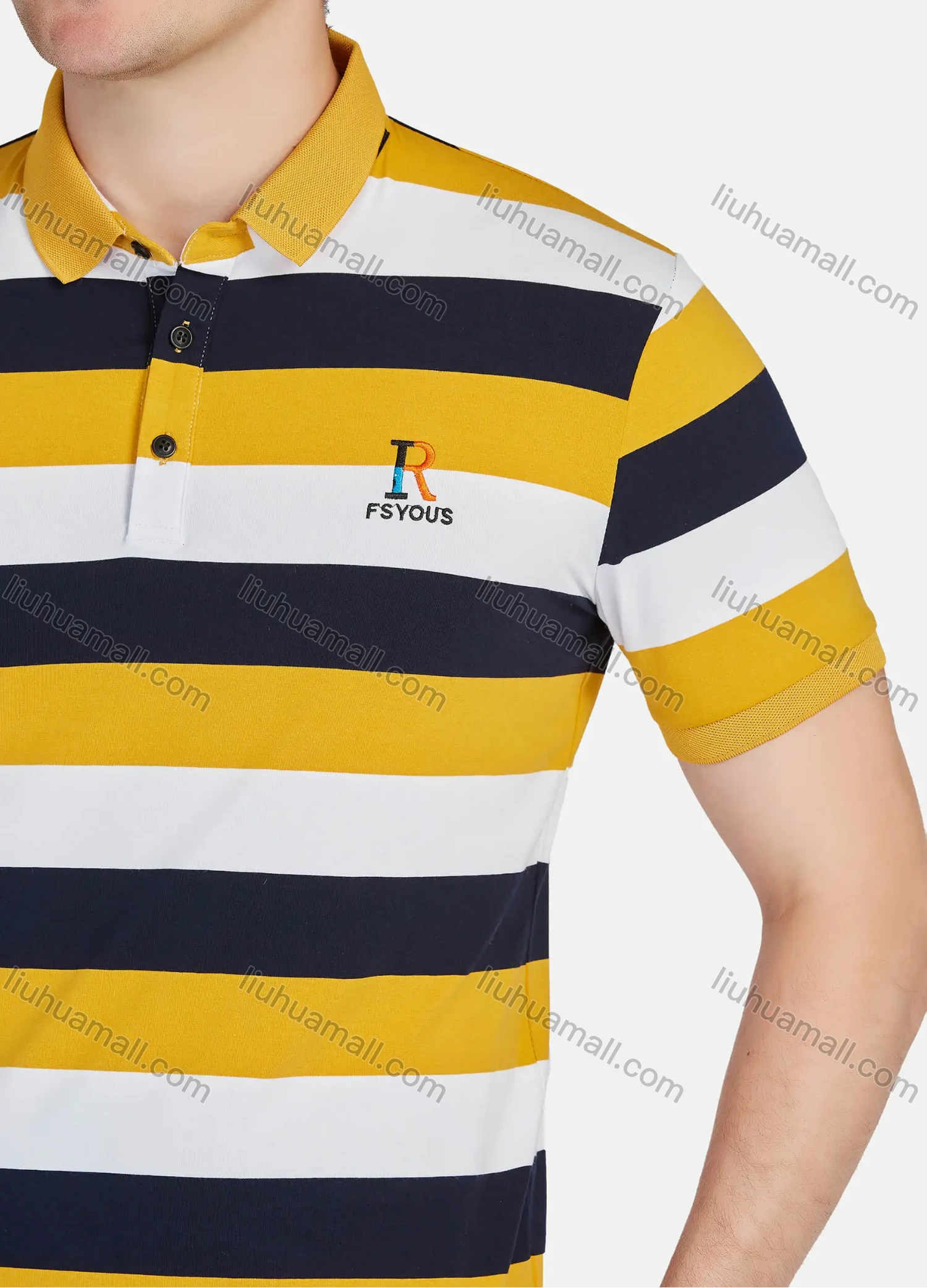 Wholesale Men's Casual 100% Cotton Striped Colorblock Short Sleeve Polo Shirts 9606# - Liuhuamall