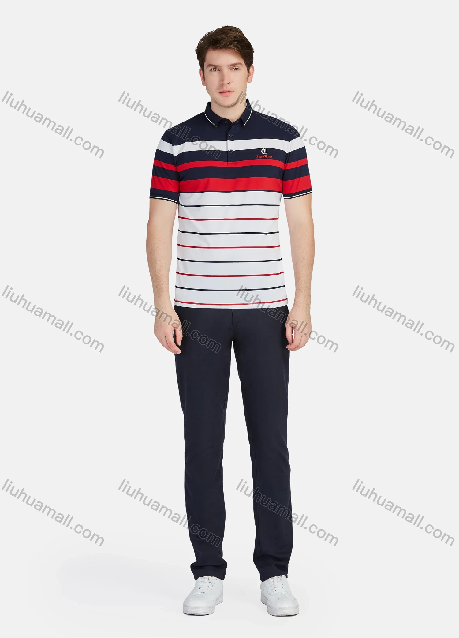 Wholesale Men's Casual 100% Cotton Striped Colorblock Short Sleeve Polo Shirts 22003# - Liuhuamall
