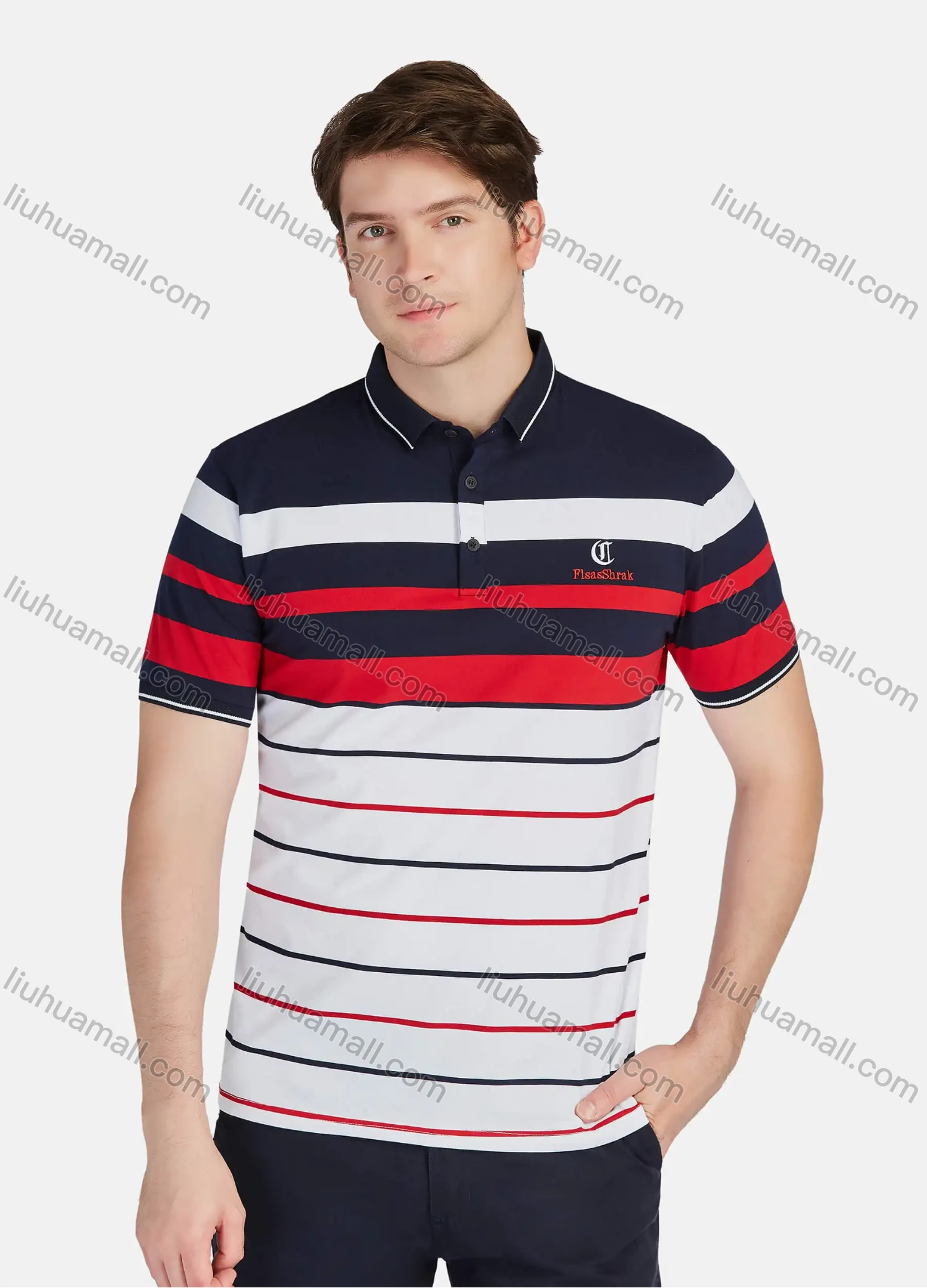 Wholesale Men's Casual 100% Cotton Striped Colorblock Short Sleeve Polo Shirts 22003# - Liuhuamall