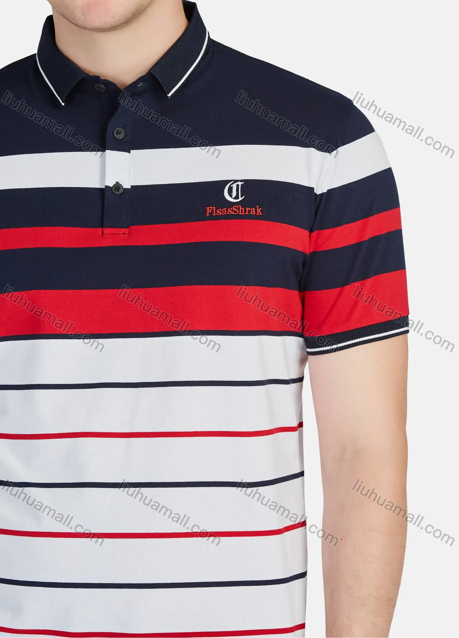 Wholesale Men's Casual 100% Cotton Striped Colorblock Short Sleeve Polo Shirts 22003# - Liuhuamall