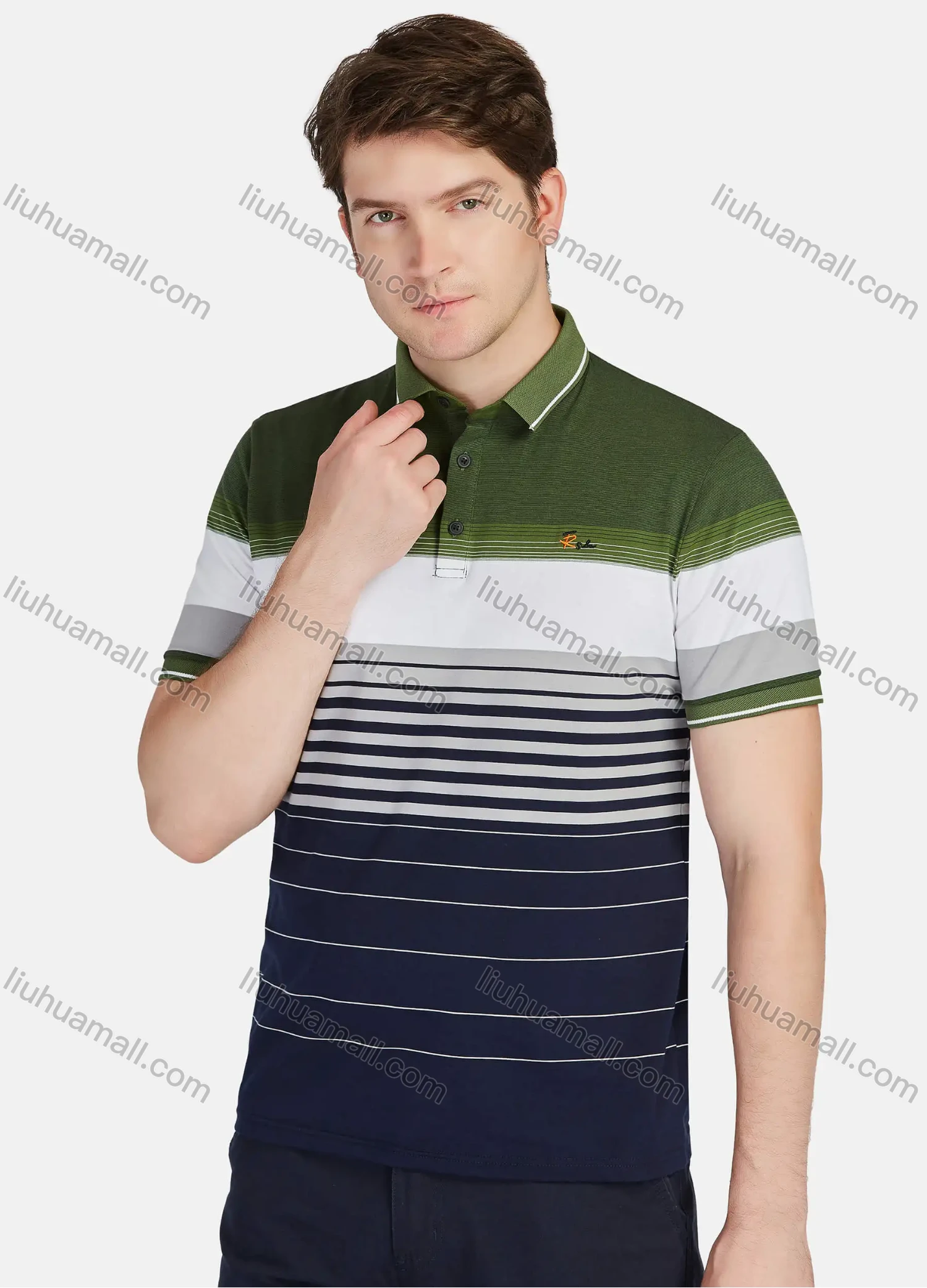 Wholesale Men's Casual 100% Cotton Striped Colorblock Short Sleeve Polo Shirts 22020# - Liuhuamall