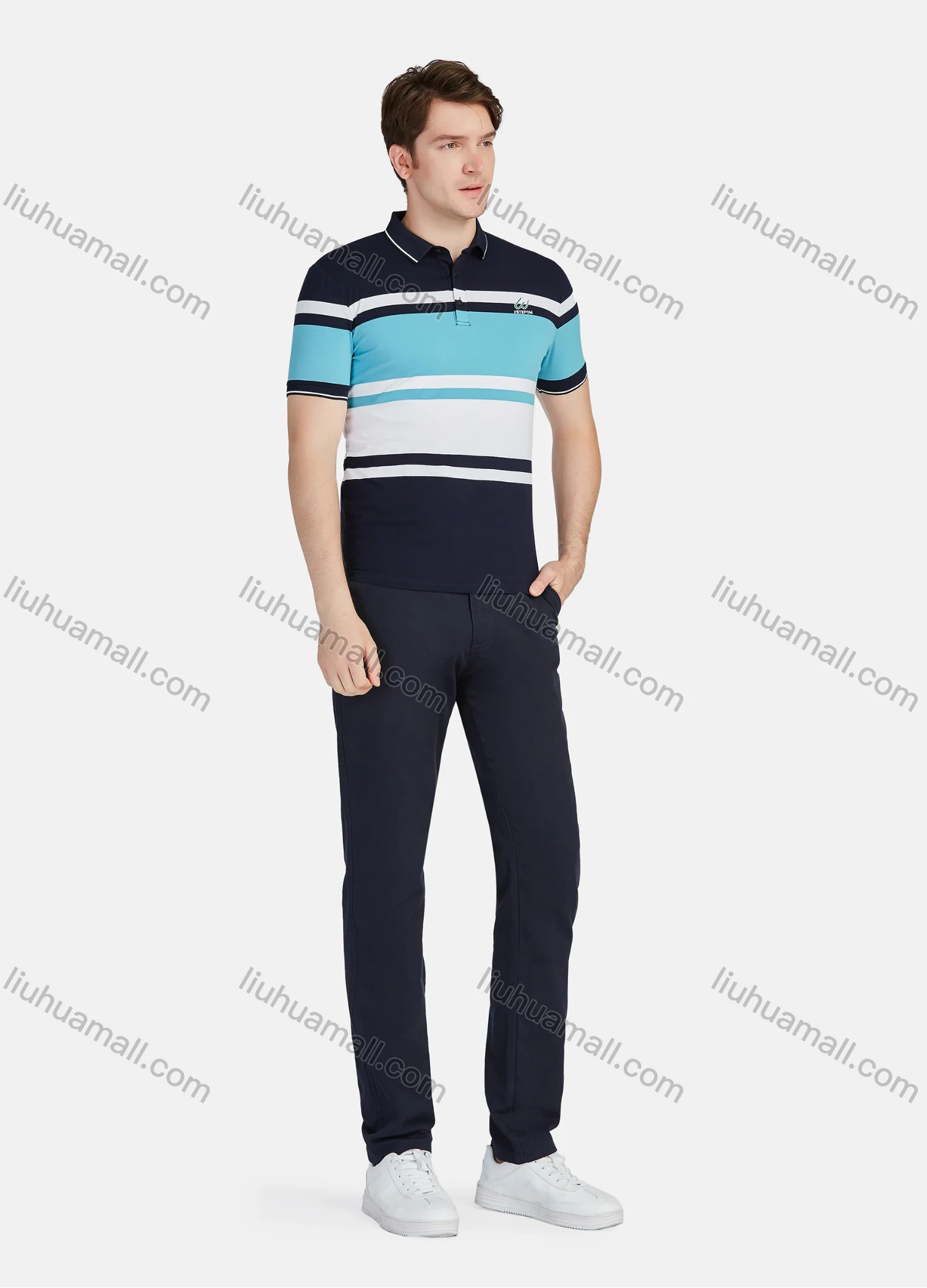 Wholesale Men's Casual 100% Cotton Striped Colorblock Short Sleeve Polo Shirts 22078# - Liuhuamall