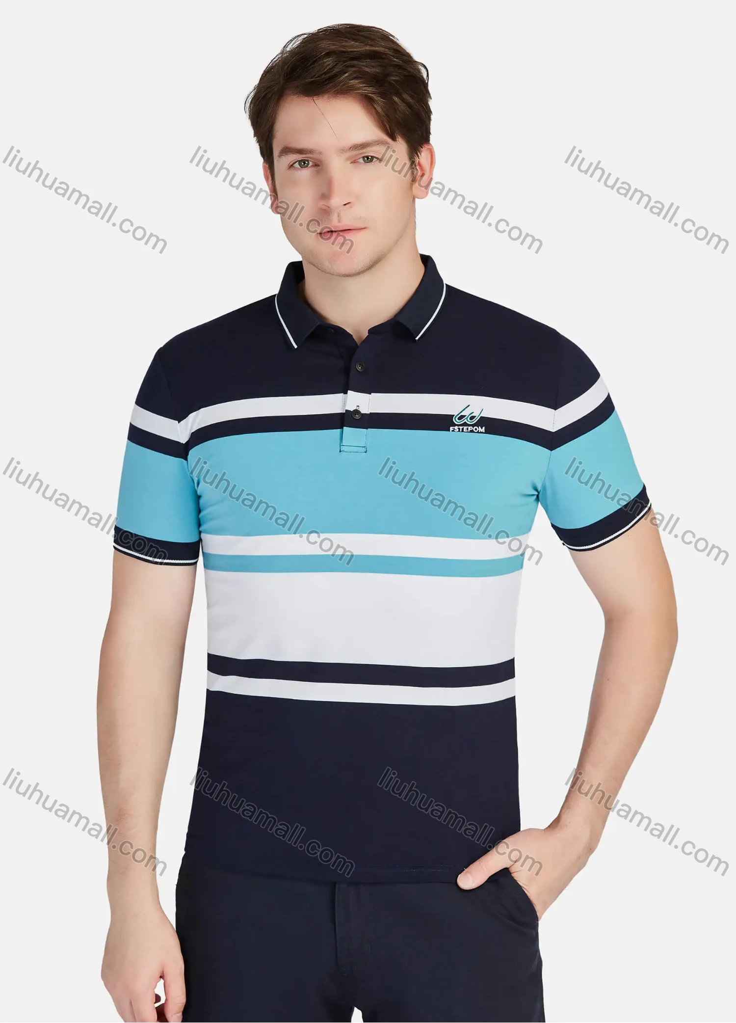 Wholesale Men's Casual 100% Cotton Striped Colorblock Short Sleeve Polo Shirts 22078# - Liuhuamall