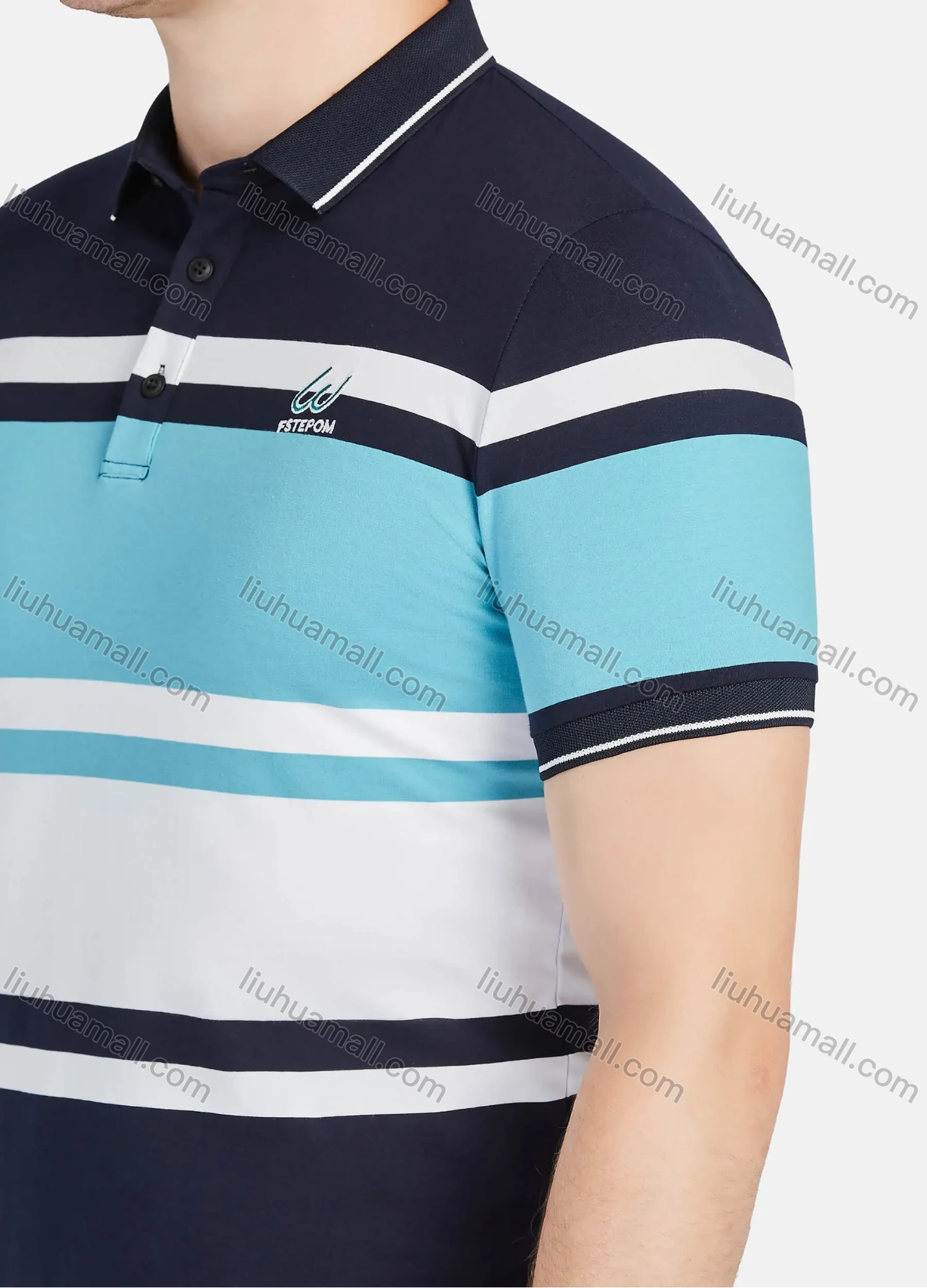 Wholesale Men's Casual 100% Cotton Striped Colorblock Short Sleeve Polo Shirts 22078# - Liuhuamall