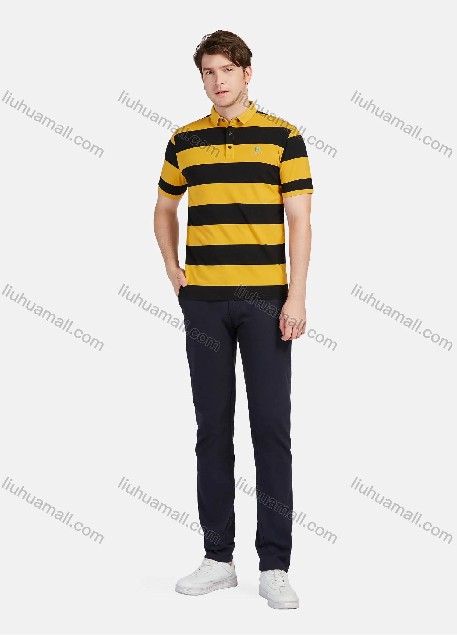 Wholesale Men's Casual 100% Cotton Striped Colorblock Short Sleeve Polo Shirts 22816# - Liuhuamall