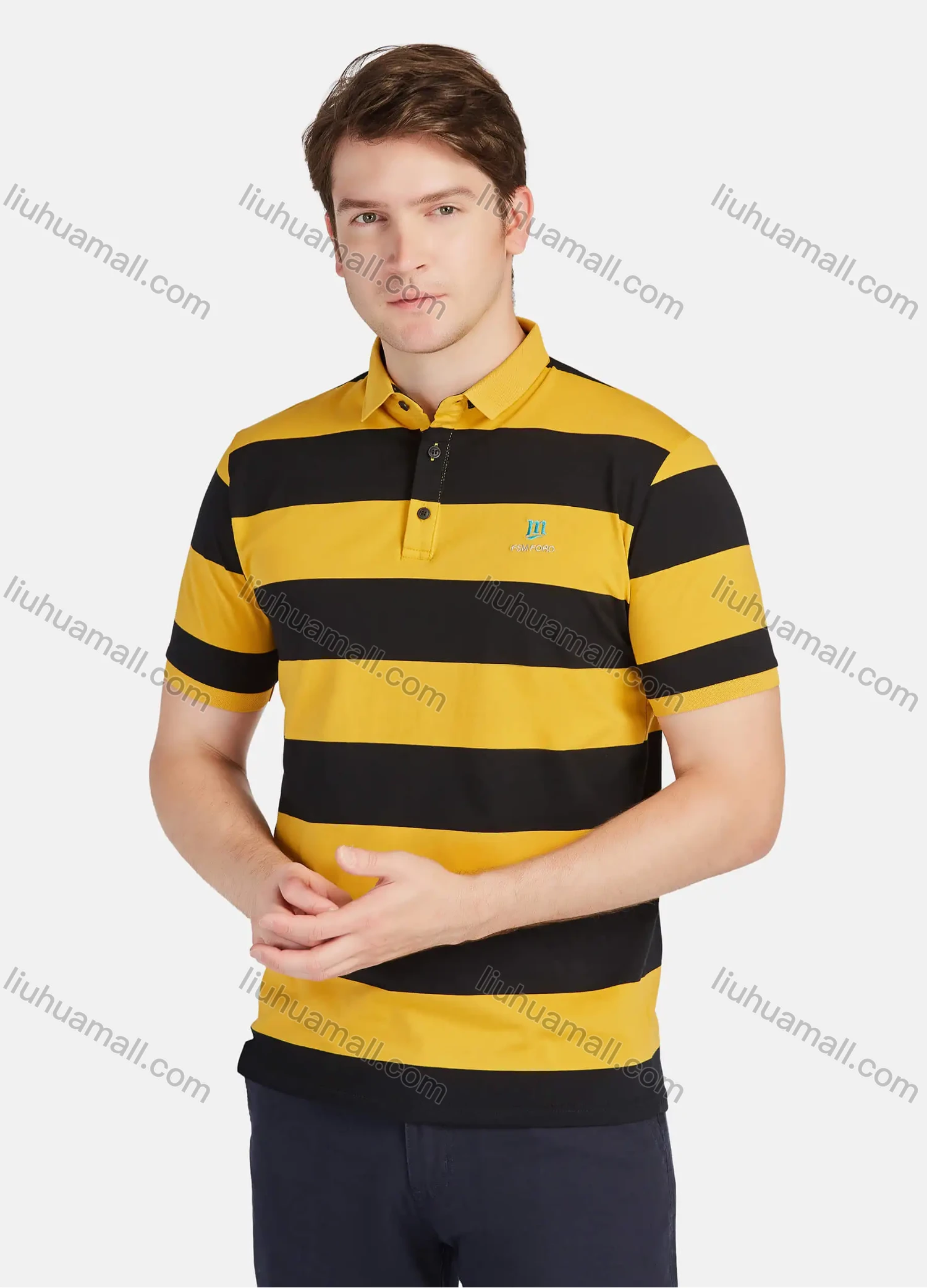 Wholesale Men's Casual 100% Cotton Striped Colorblock Short Sleeve Polo Shirts 22816# - Liuhuamall