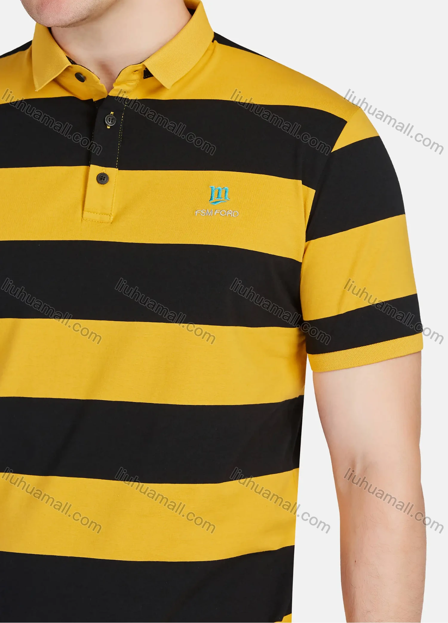 Wholesale Men's Casual 100% Cotton Striped Colorblock Short Sleeve Polo Shirts 22816# - Liuhuamall