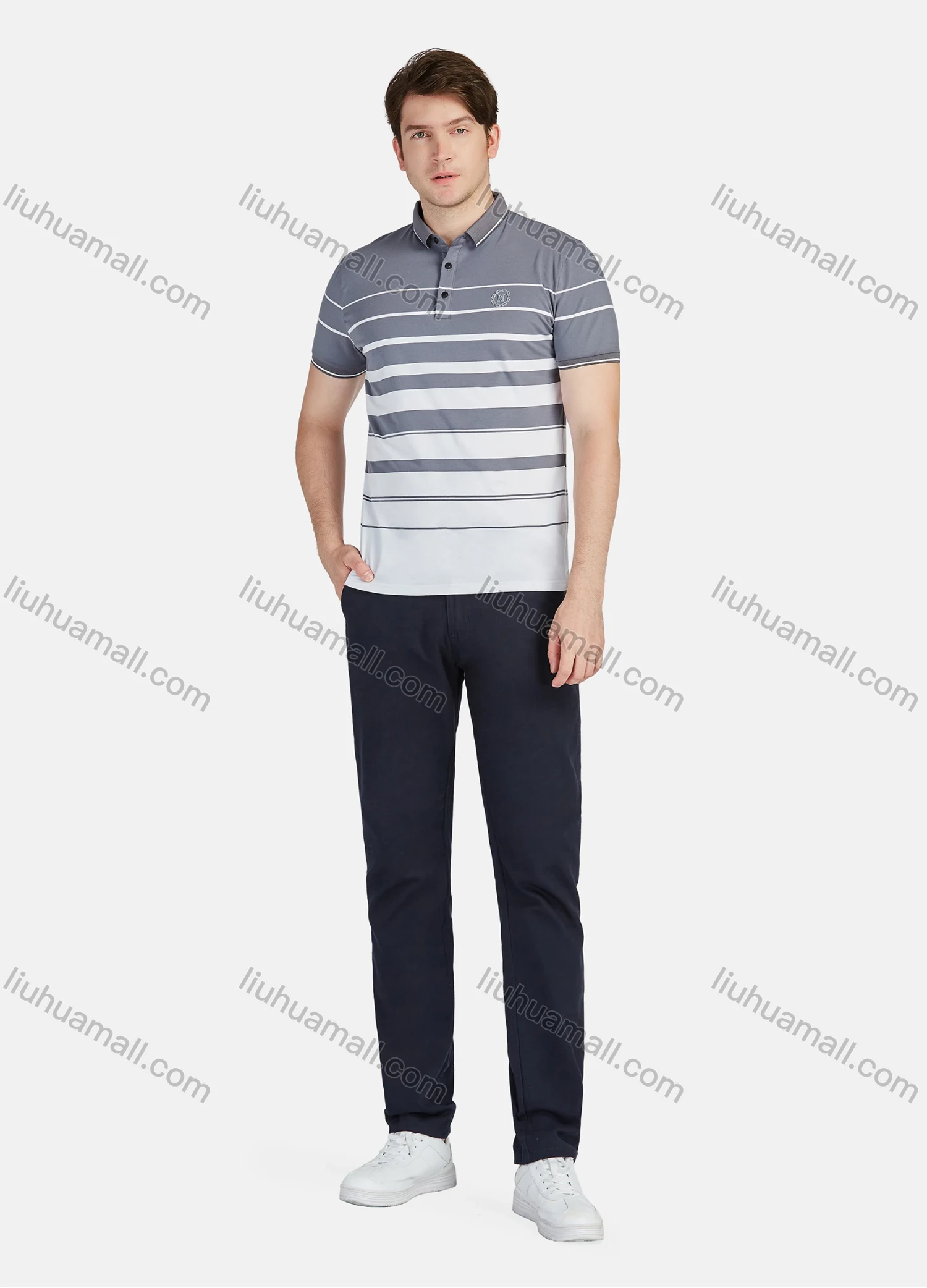 Wholesale Men's Casual 100% Cotton Striped Colorblock Short Sleeve Polo Shirts 22008# - Liuhuamall