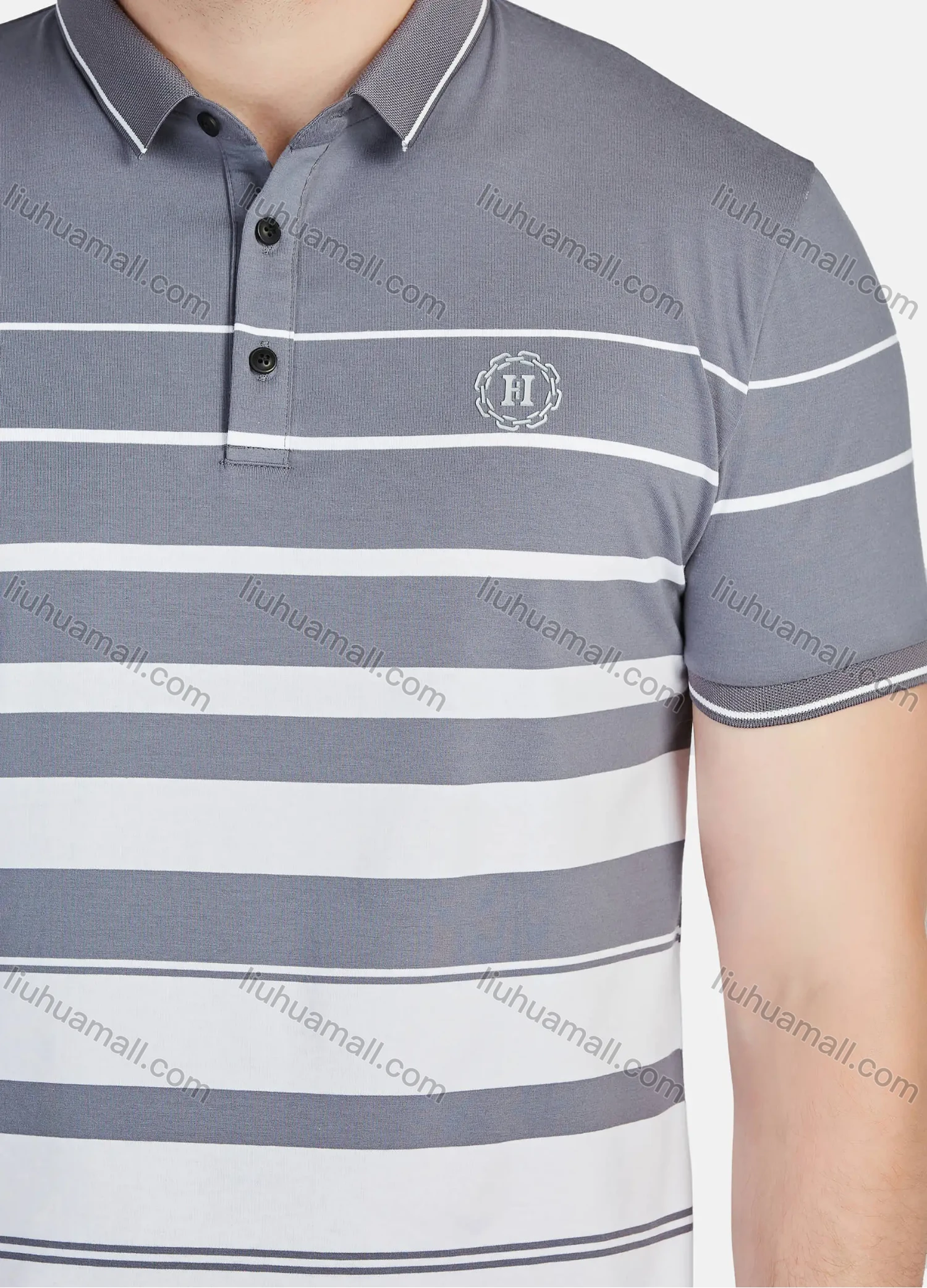 Wholesale Men's Casual 100% Cotton Striped Colorblock Short Sleeve Polo Shirts 22008# - Liuhuamall
