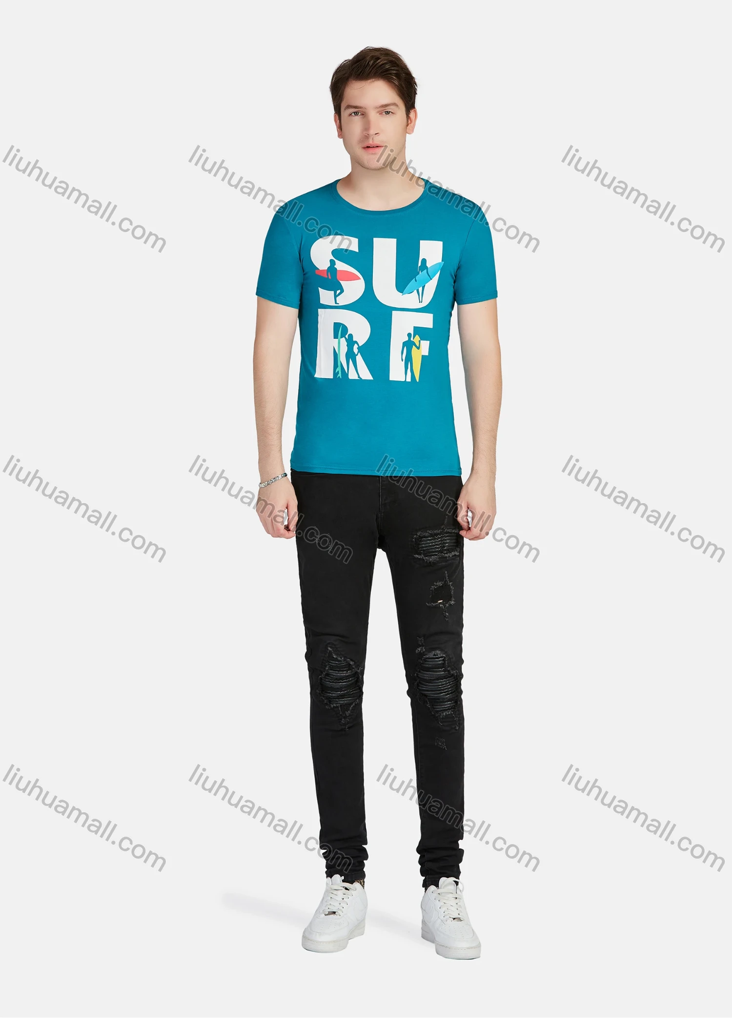 Wholesale Men's Casual Letter Graphic Round Neck Short Sleeve Tee A1810# - Liuhuamall