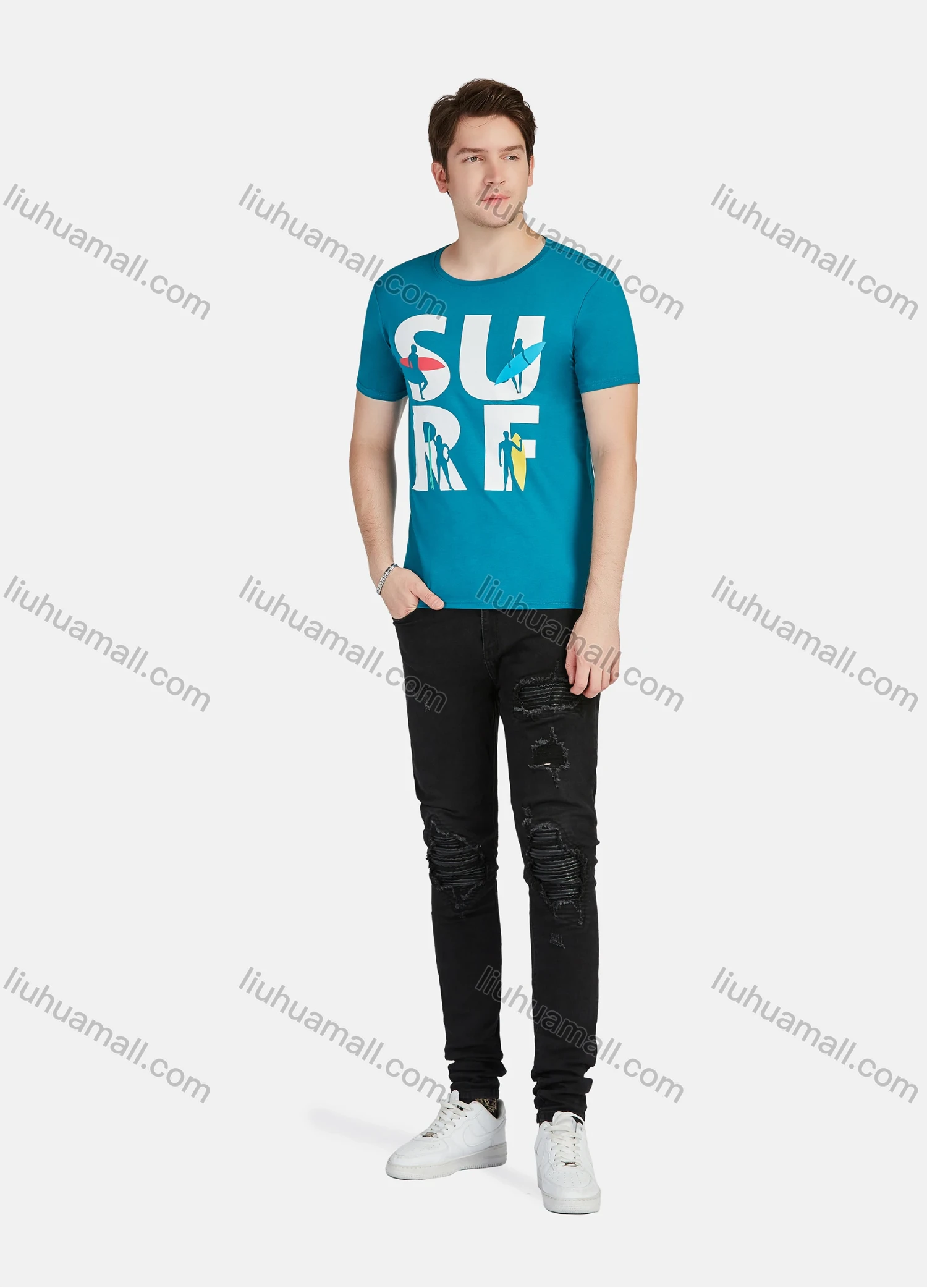 Wholesale Men's Casual Letter Graphic Round Neck Short Sleeve Tee A1810# - Liuhuamall