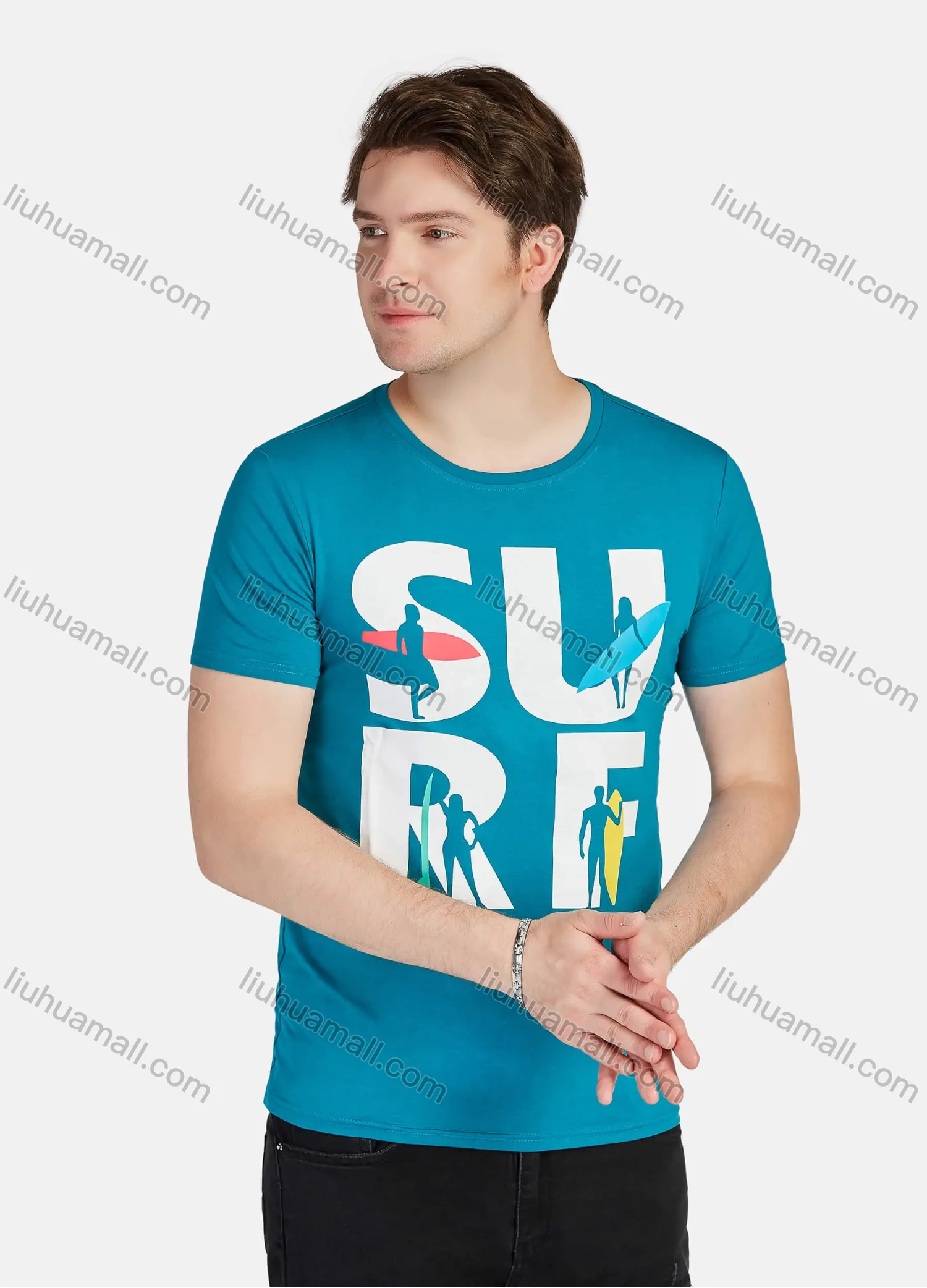 Wholesale Men's Casual Letter Graphic Round Neck Short Sleeve Tee A1810# - Liuhuamall