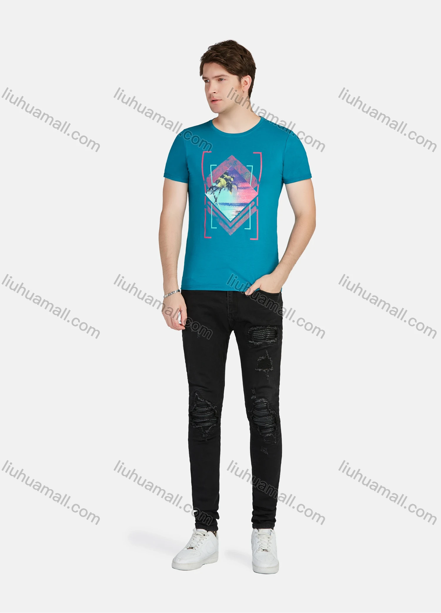 Wholesale Men's Casual Graphic Round Neck Short Sleeve Tee A1813# - Liuhuamall