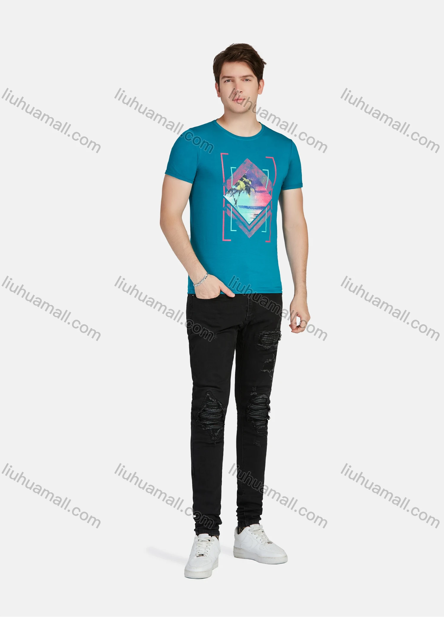 Wholesale Men's Casual Graphic Round Neck Short Sleeve Tee A1813# - Liuhuamall