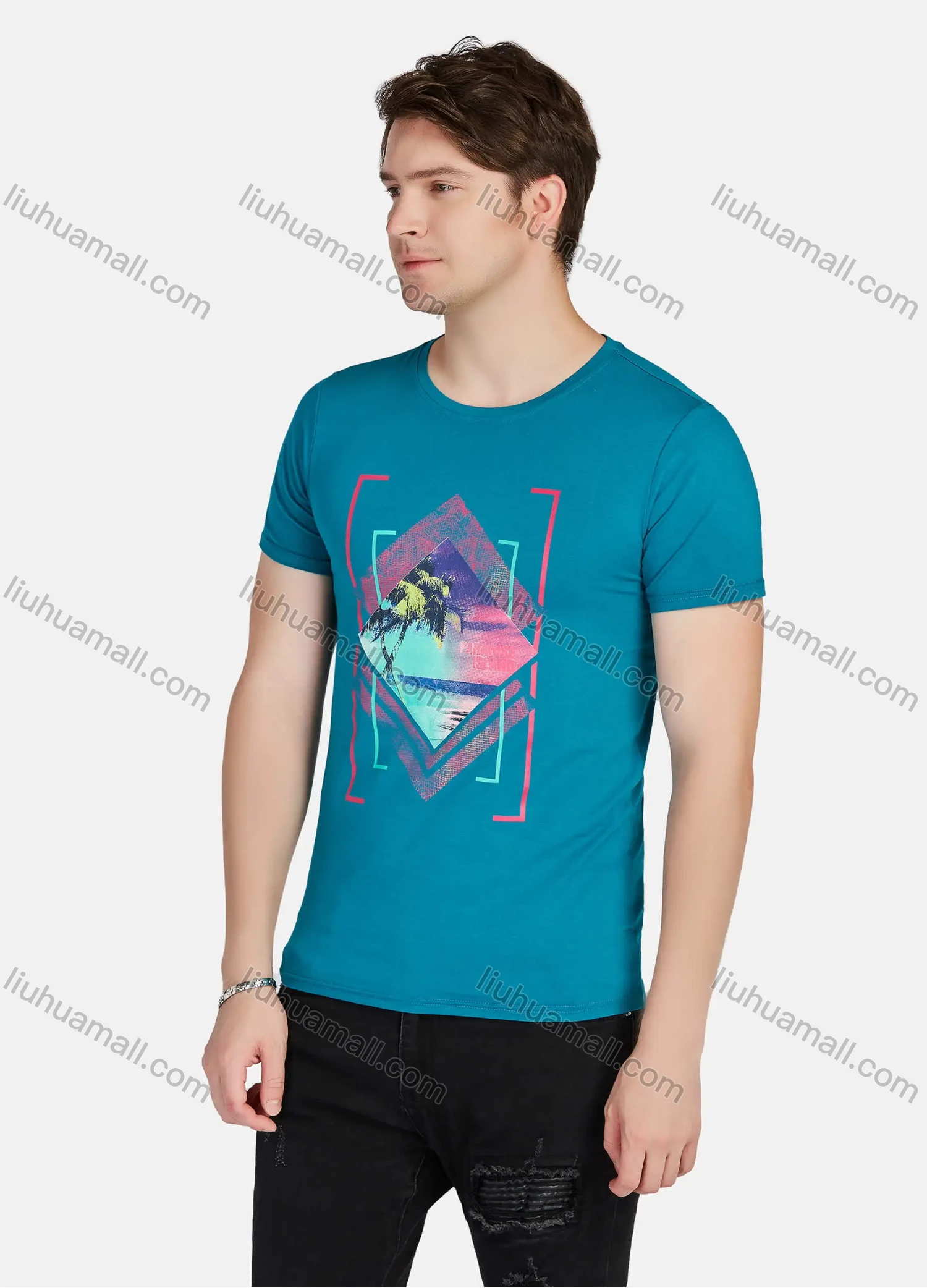 Wholesale Men's Casual Graphic Round Neck Short Sleeve Tee A1813# - Liuhuamall