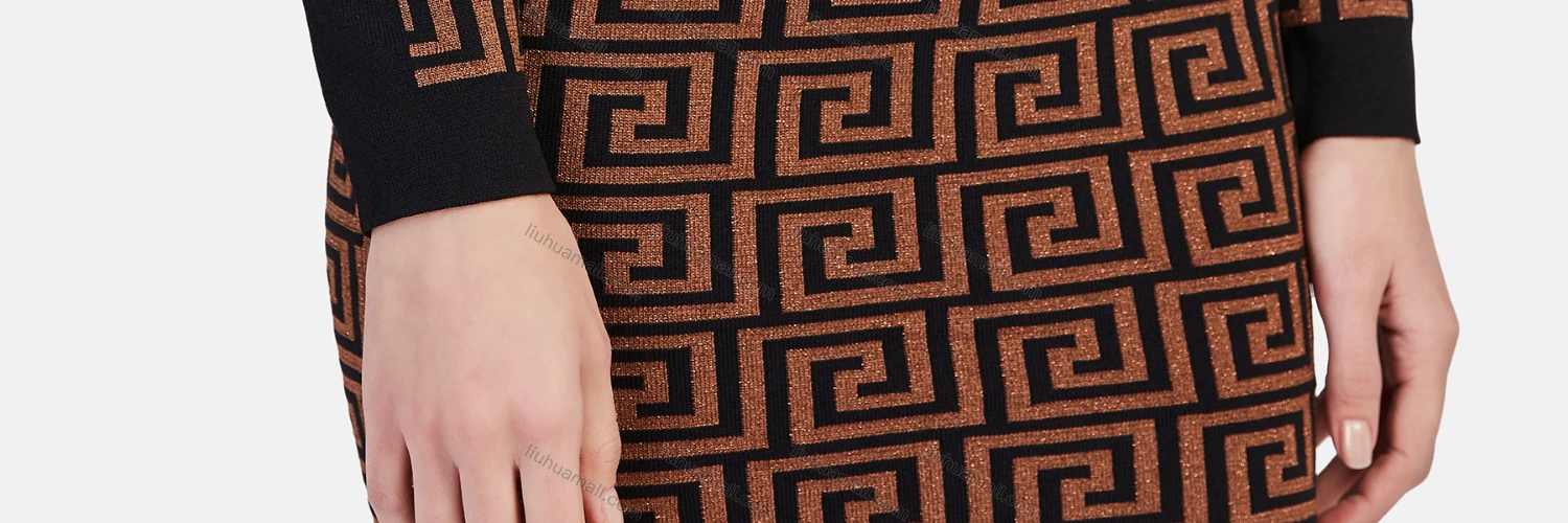 Wholesale Women's Business Crew Neck Long Sleeve Peplum Greek Key Midi Dress 1201# - Liuhuamall