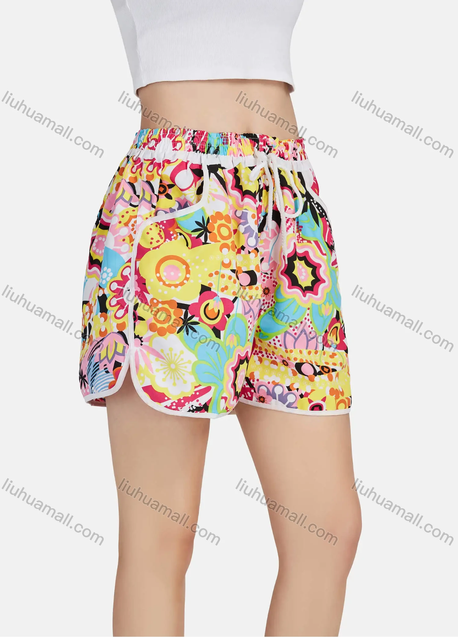 Wholesale Women's Casual Allover Print Vacation Adjustable Drawstring Swim Shorts With Pockets - Liuhuamall