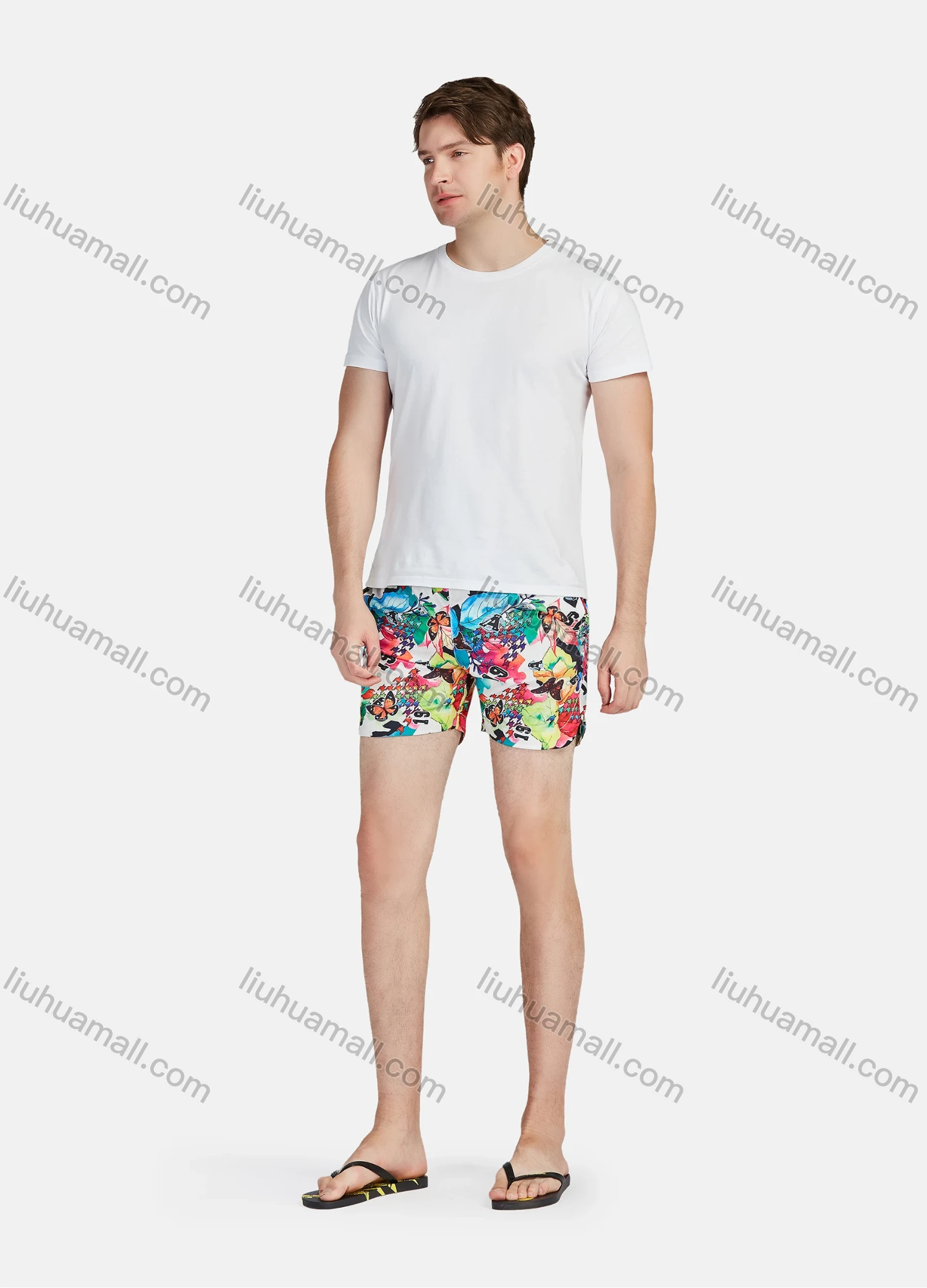 Wholesale Men's Casual Vacation Cotton Allover Print Elastic Waist Swim Shorts - Liuhuamall