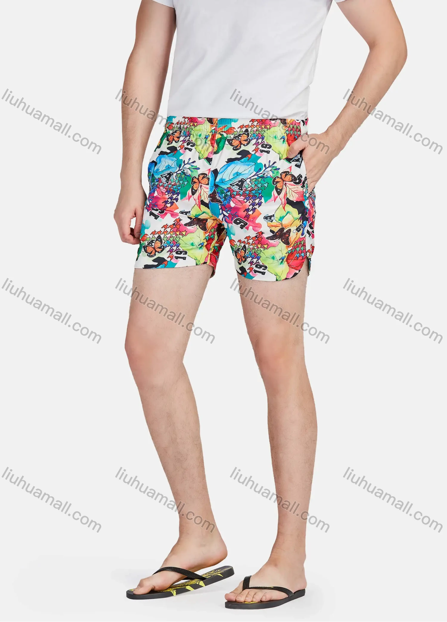 Wholesale Men's Casual Vacation Cotton Allover Print Elastic Waist Swim Shorts - Liuhuamall