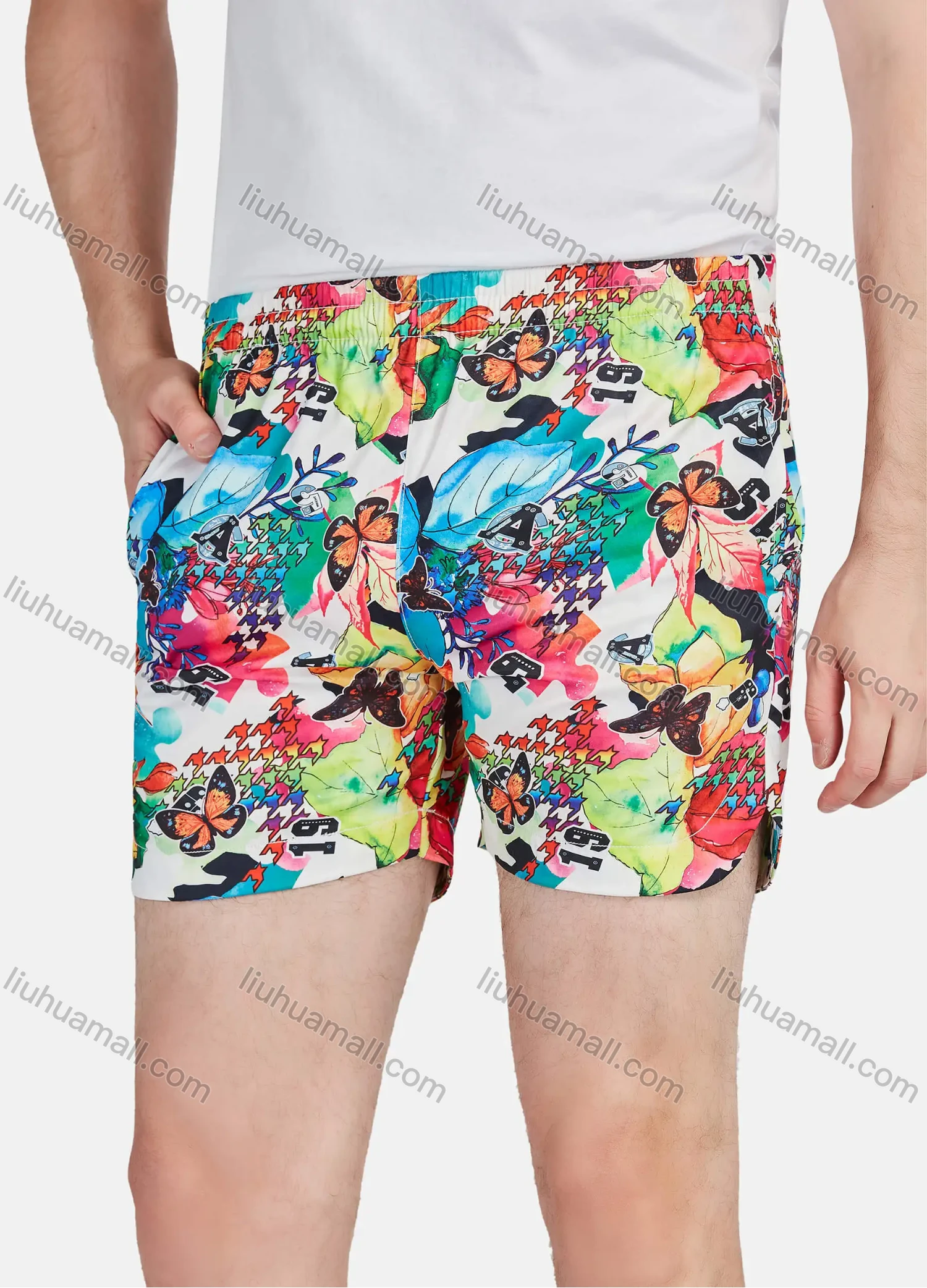 Wholesale Men's Casual Vacation Cotton Allover Print Elastic Waist Swim Shorts - Liuhuamall