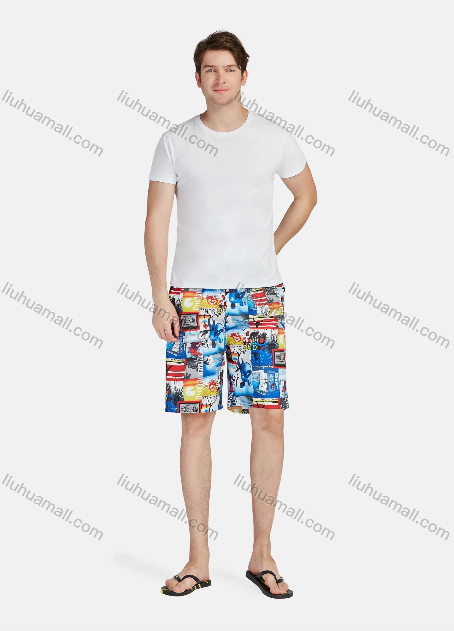 Wholesale Men's Casual Vacation Allover Print Elastic Waist Swim Shorts - Liuhuamall
