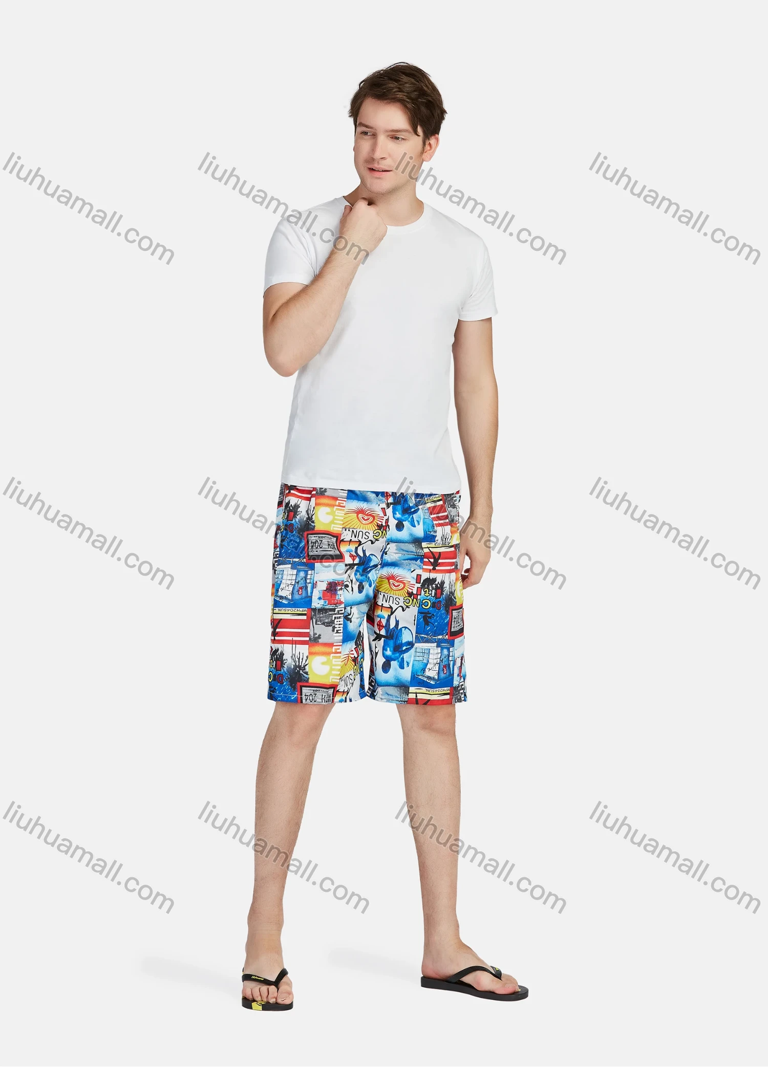 Wholesale Men's Casual Vacation Allover Print Elastic Waist Swim Shorts - Liuhuamall