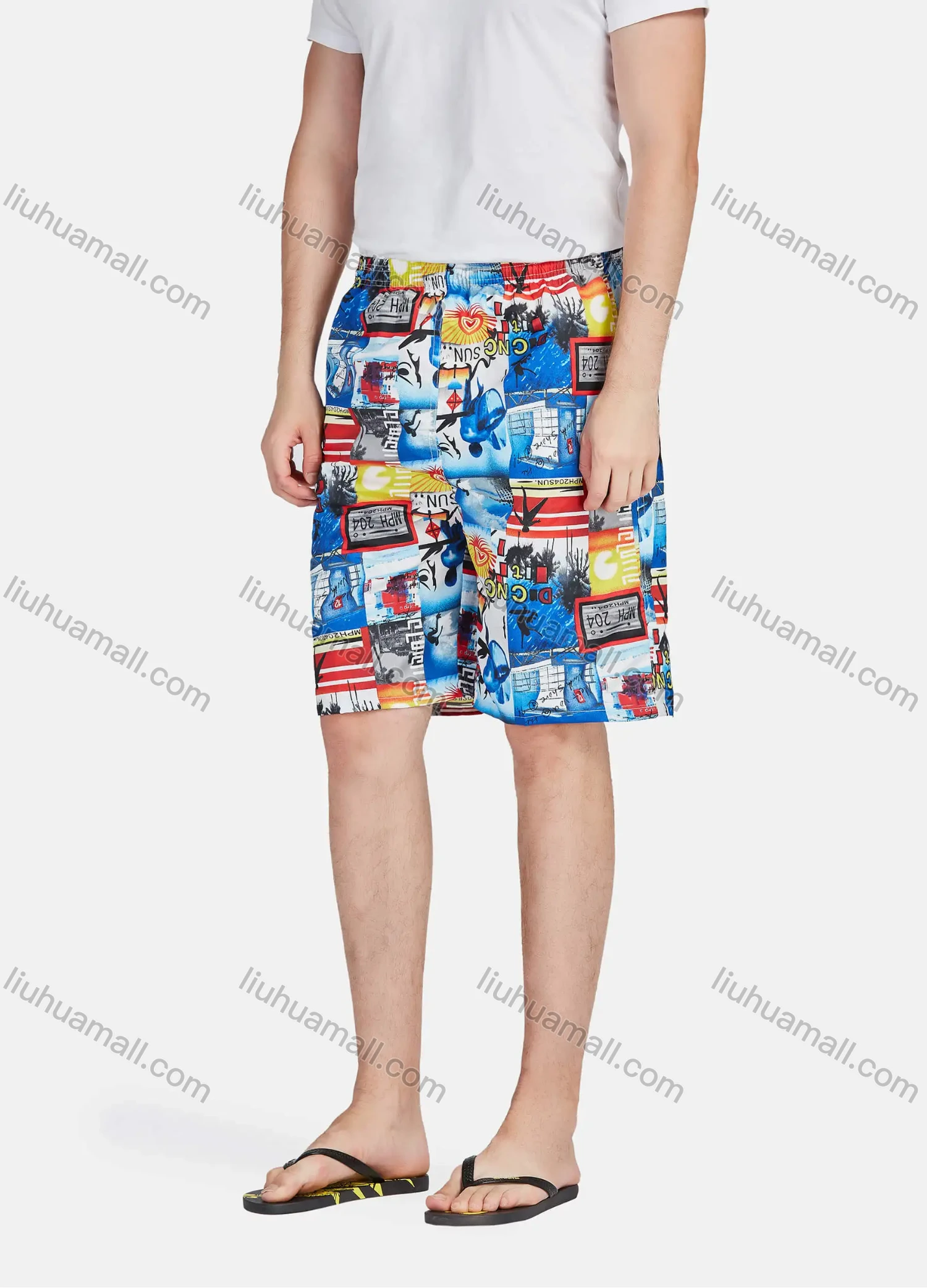 Wholesale Men's Casual Vacation Allover Print Elastic Waist Swim Shorts - Liuhuamall