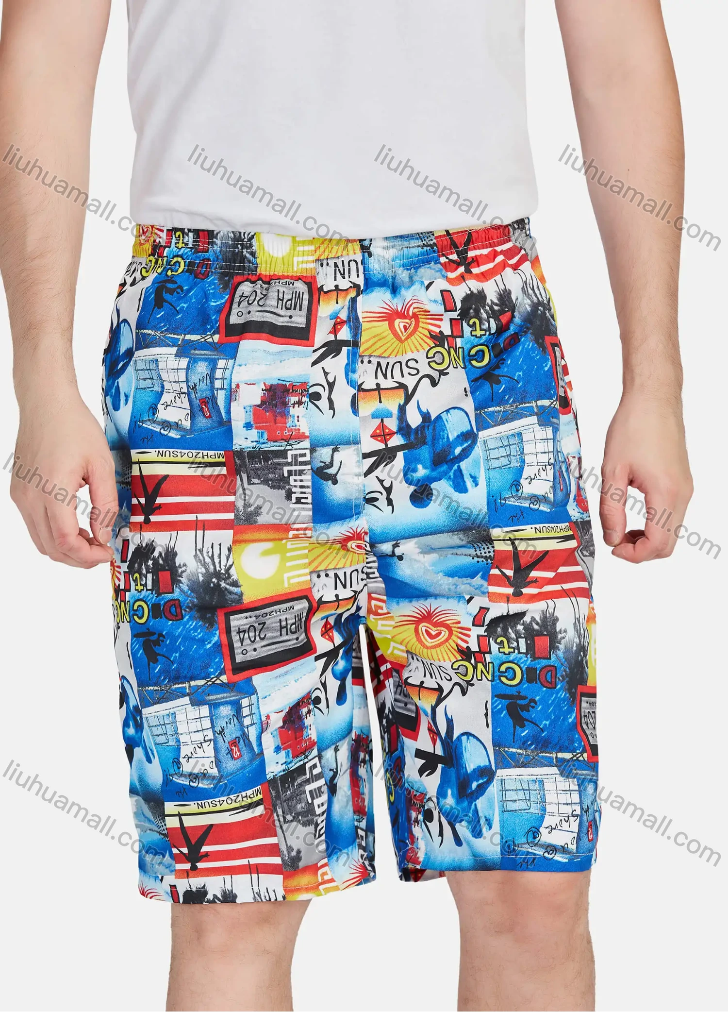 Wholesale Men's Casual Vacation Allover Print Elastic Waist Swim Shorts - Liuhuamall
