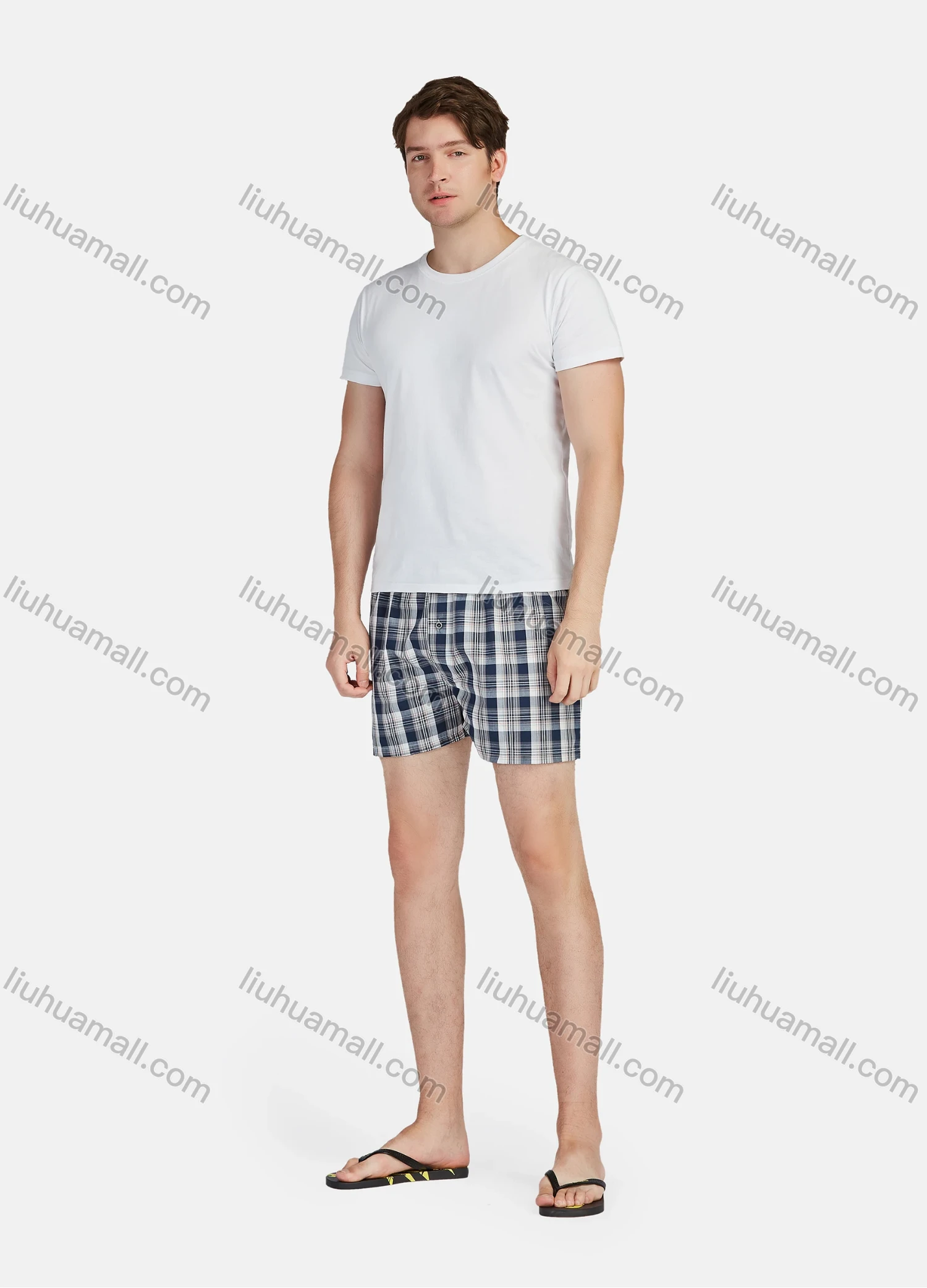 Wholesale Men's Casual Vacation Cotton Plaid Print Elastic Waist Underwear Boxer Briefs Shorts - Liuhuamall