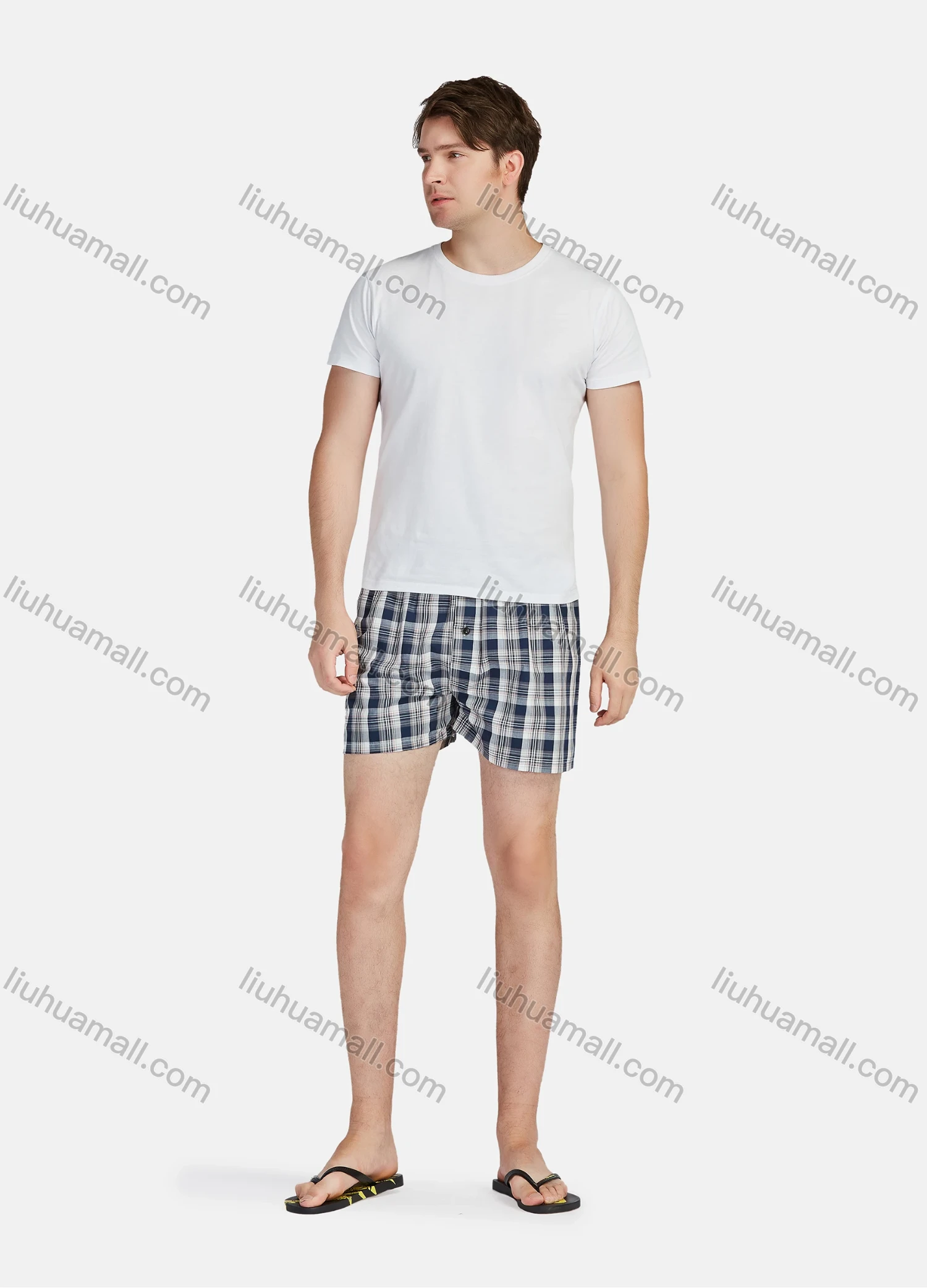 Wholesale Men's Casual Vacation Cotton Plaid Print Elastic Waist Underwear Boxer Briefs Shorts - Liuhuamall