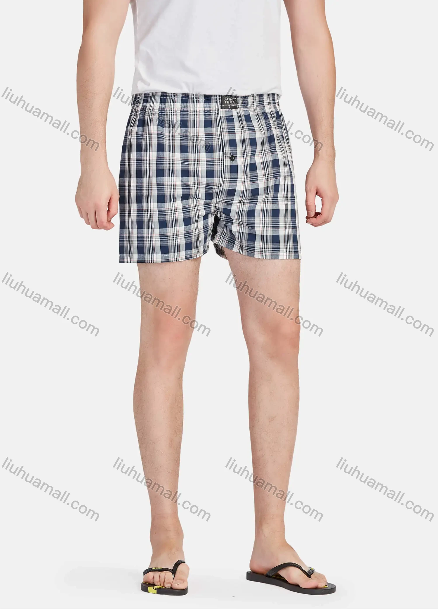 Wholesale Men's Casual Vacation Cotton Plaid Print Elastic Waist Underwear Boxer Briefs Shorts - Liuhuamall