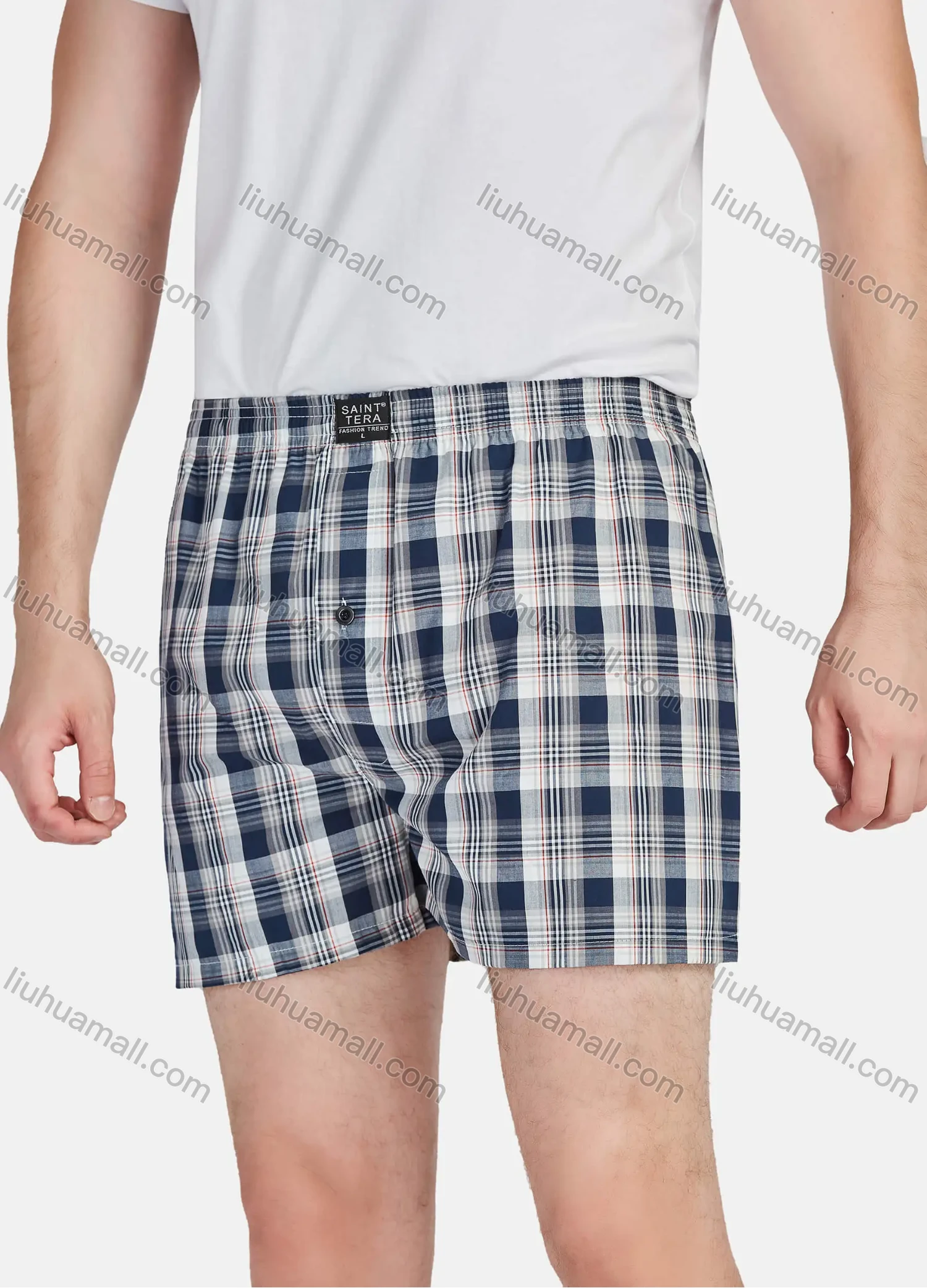 Wholesale Men's Casual Vacation Cotton Plaid Print Elastic Waist Underwear Boxer Briefs Shorts - Liuhuamall