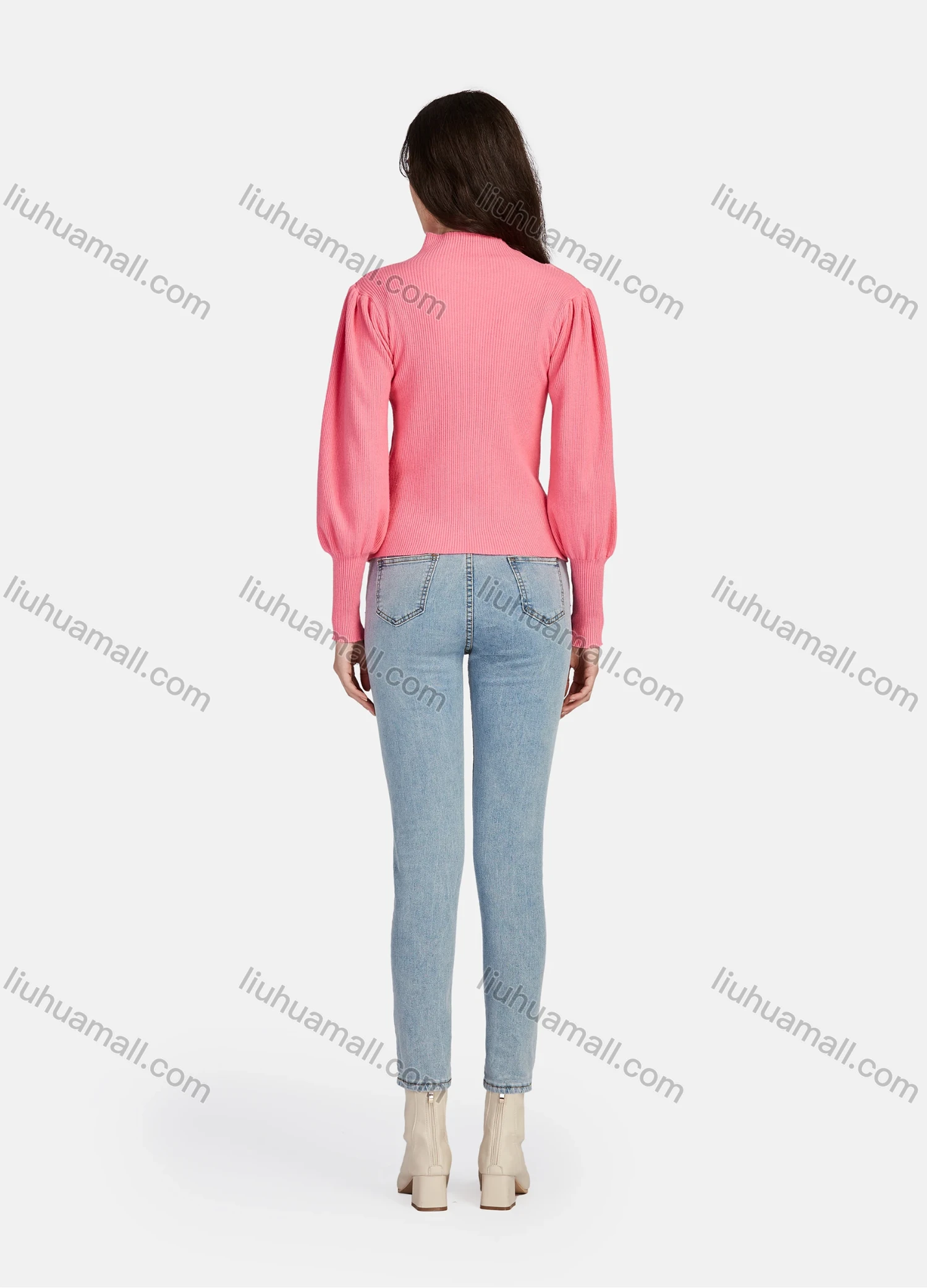 Wholesale Women's Casual Mock Neck Long Sleeve Cut Out Ribbed Knit Sweater 1203# - Liuhuamall