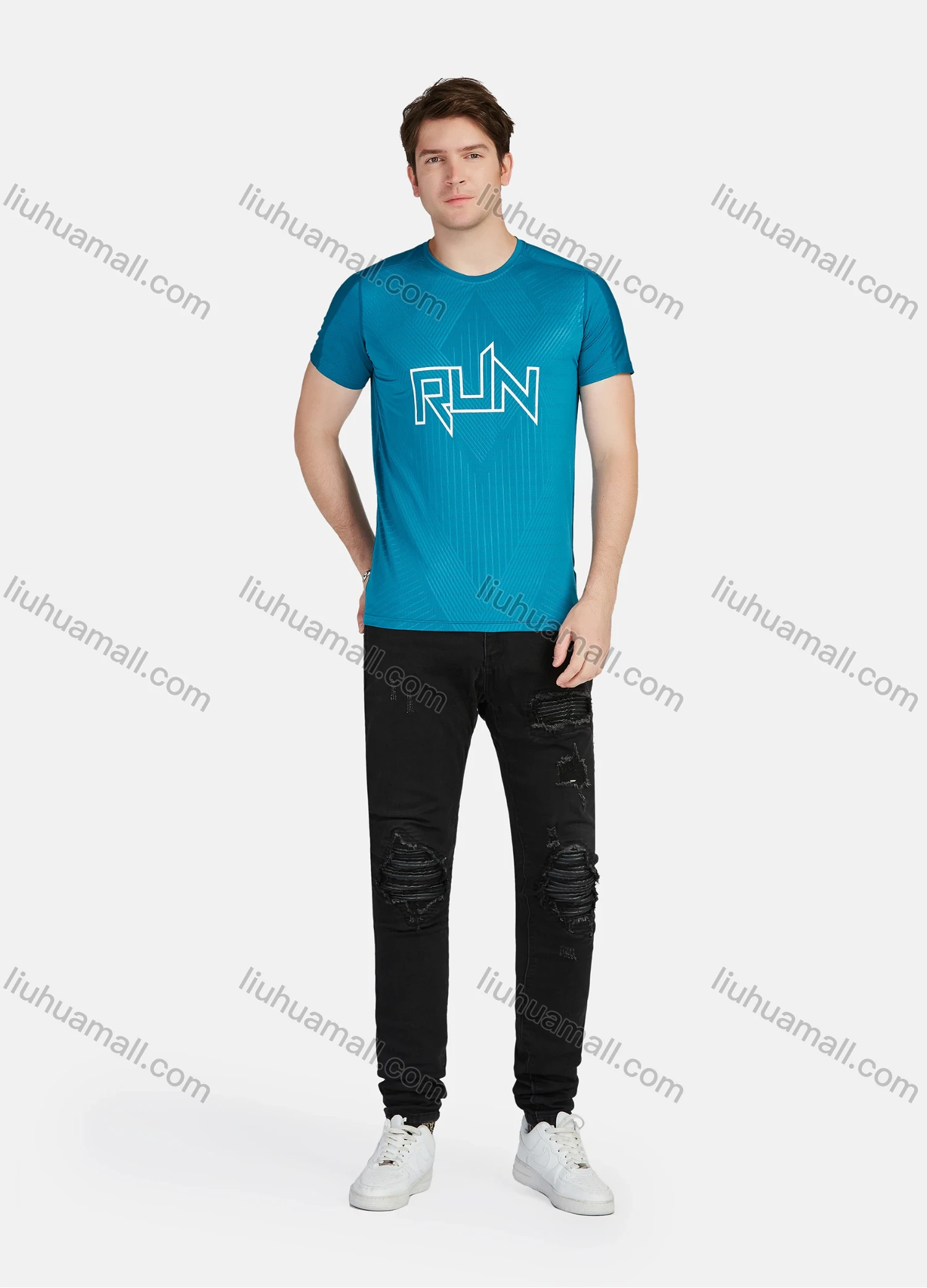 Wholesale Men's Athletic Sporty Breathable Letter Graphic Striped Round Neck Short Sleeve Tee 211# - Liuhuamall