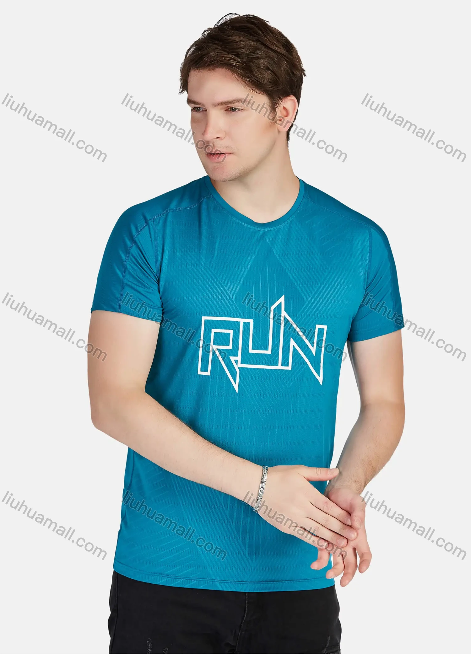 Wholesale Men's Athletic Sporty Breathable Letter Graphic Striped Round Neck Short Sleeve Tee 211# - Liuhuamall