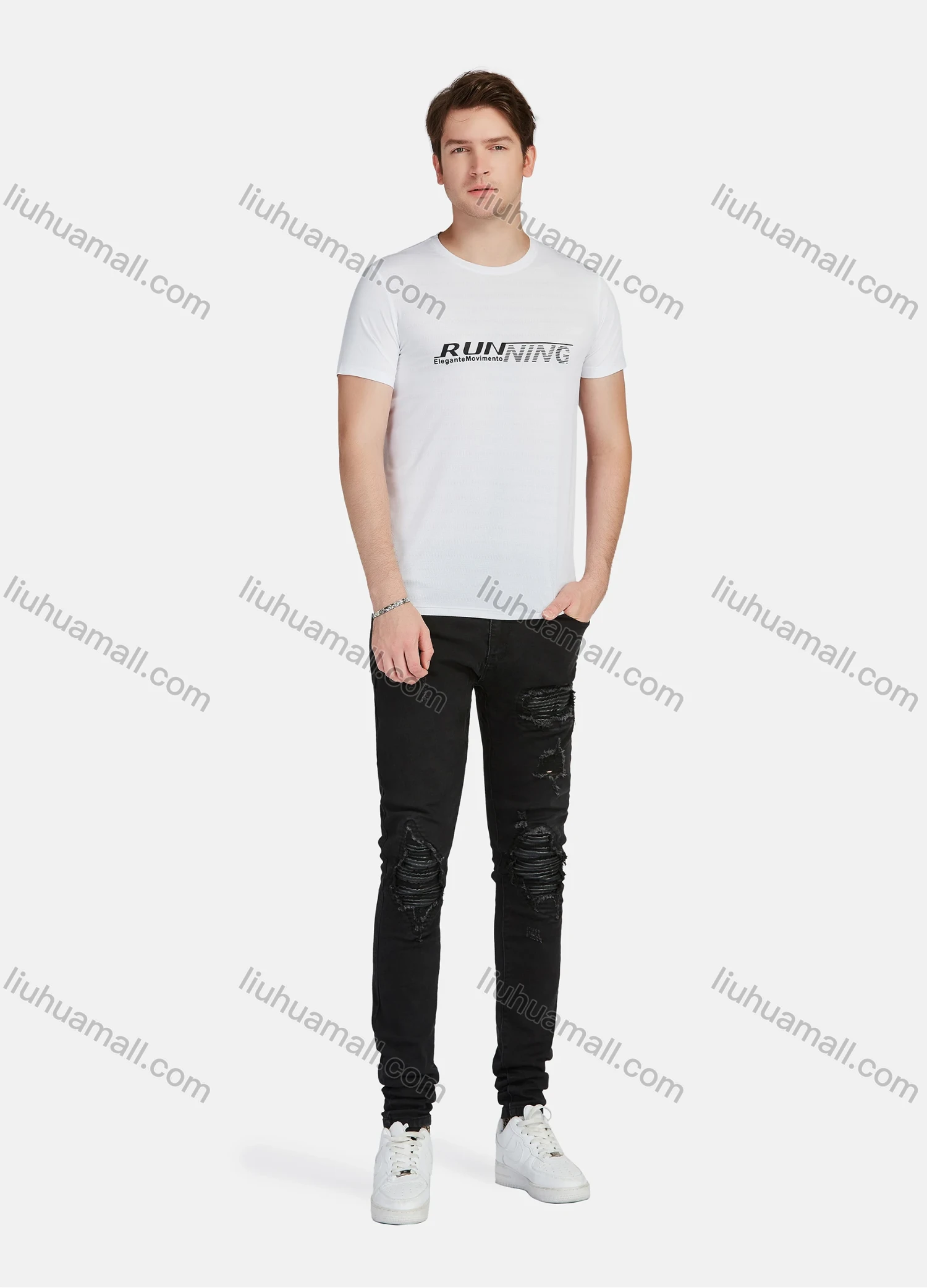 Wholesale Men's Athletic Sporty Breathable Letter Print Round Neck Short Sleeve Tee 218# - Liuhuamall