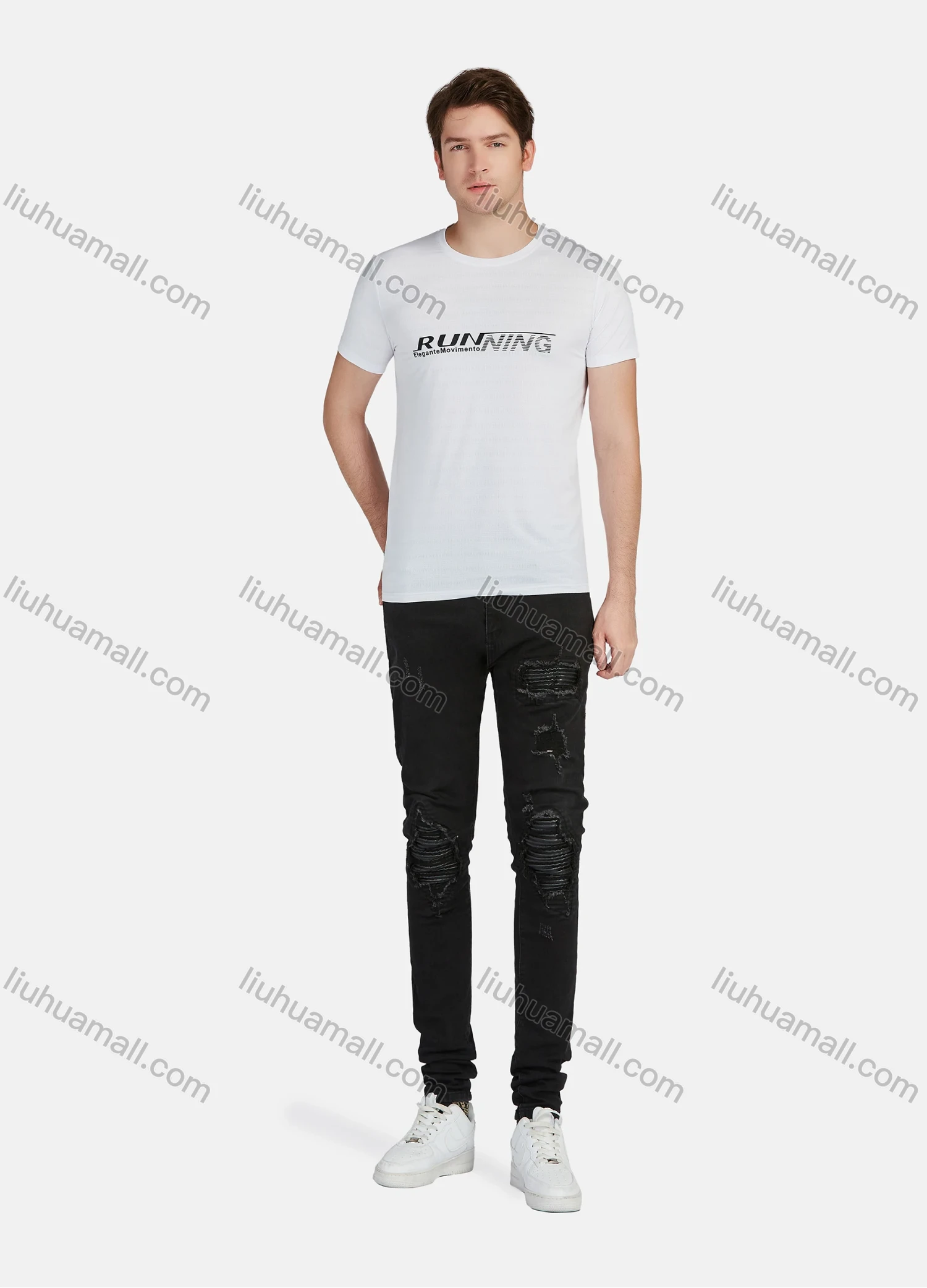 Wholesale Men's Athletic Sporty Breathable Letter Print Round Neck Short Sleeve Tee 218# - Liuhuamall