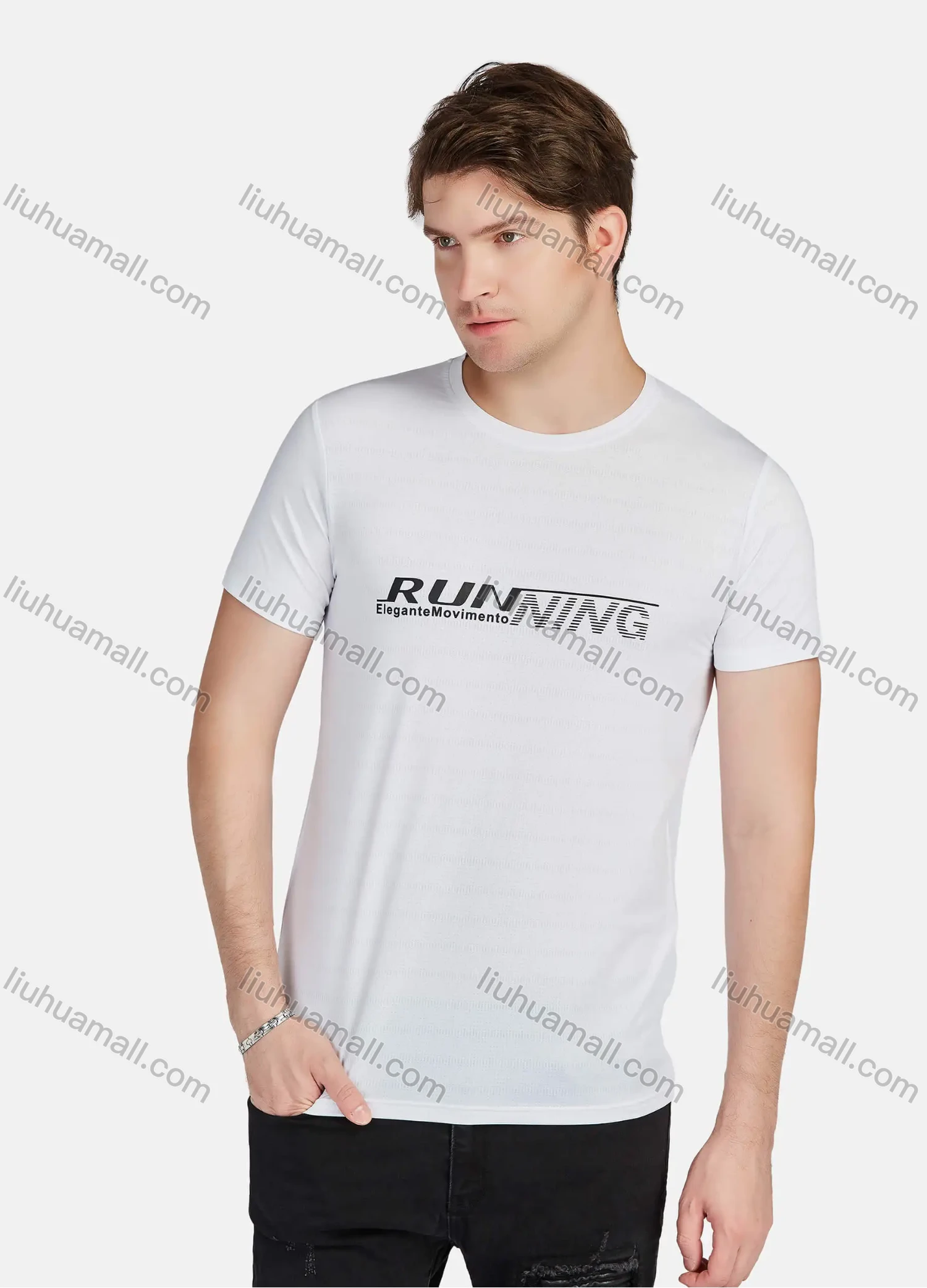 Wholesale Men's Athletic Sporty Breathable Letter Print Round Neck Short Sleeve Tee 218# - Liuhuamall