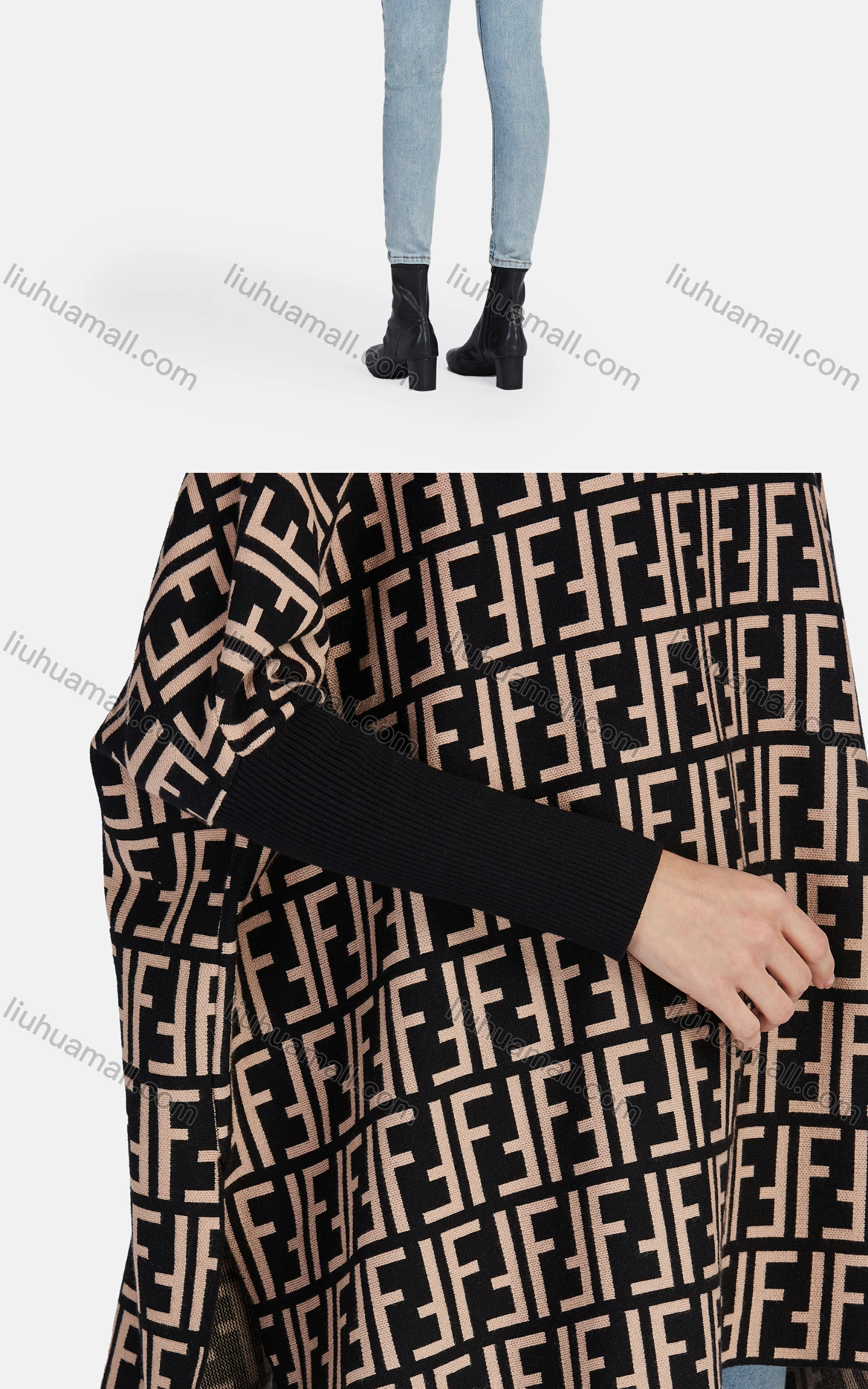 Wholesale Women's Casual High Neck Split Side Loose Fit Allover Print Cape 1206# - Liuhuamall