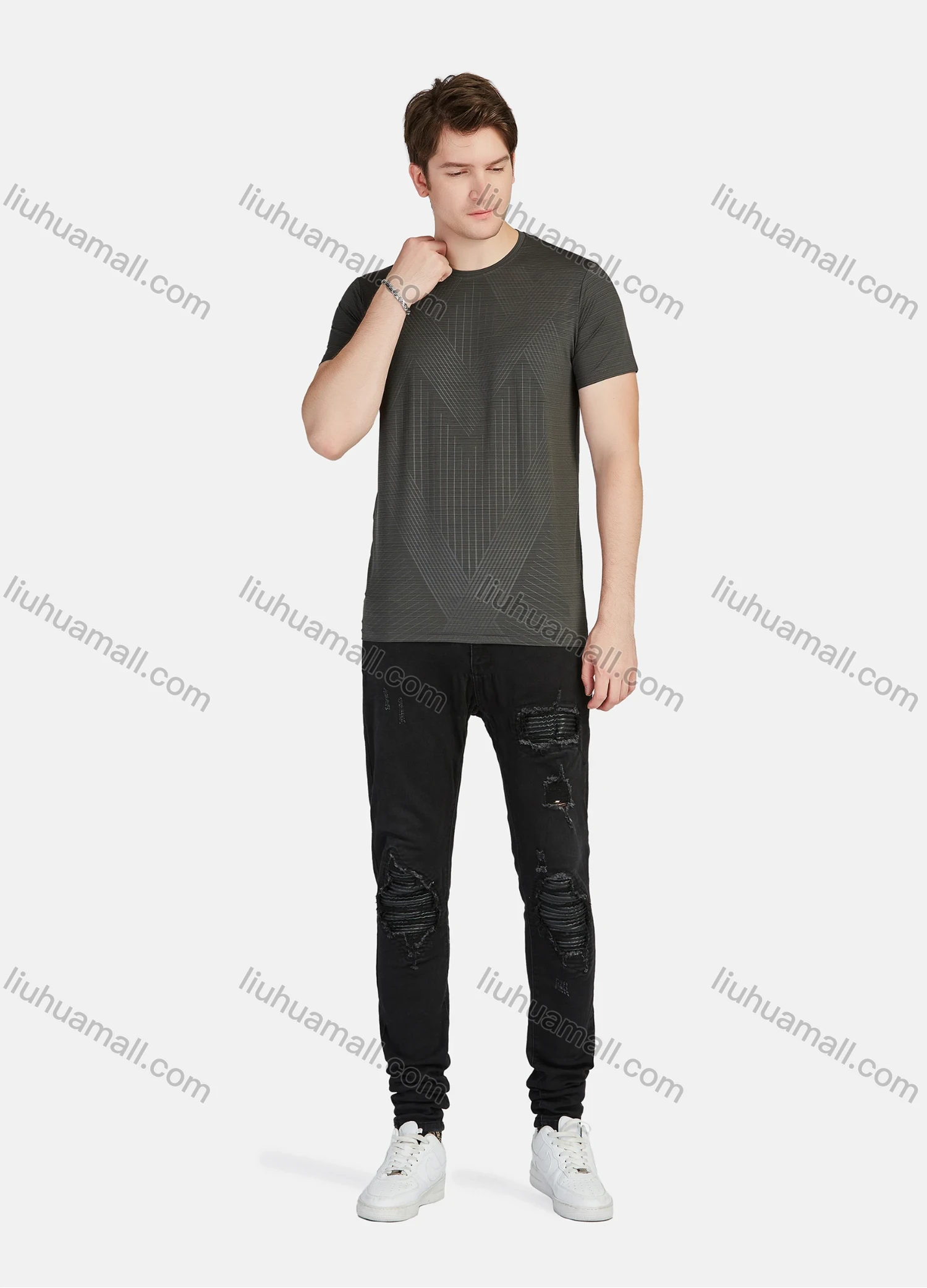 Wholesale Men's Athletic Sporty Breathable Striped Round Neck Short Sleeve Tee 204# - Liuhuamall