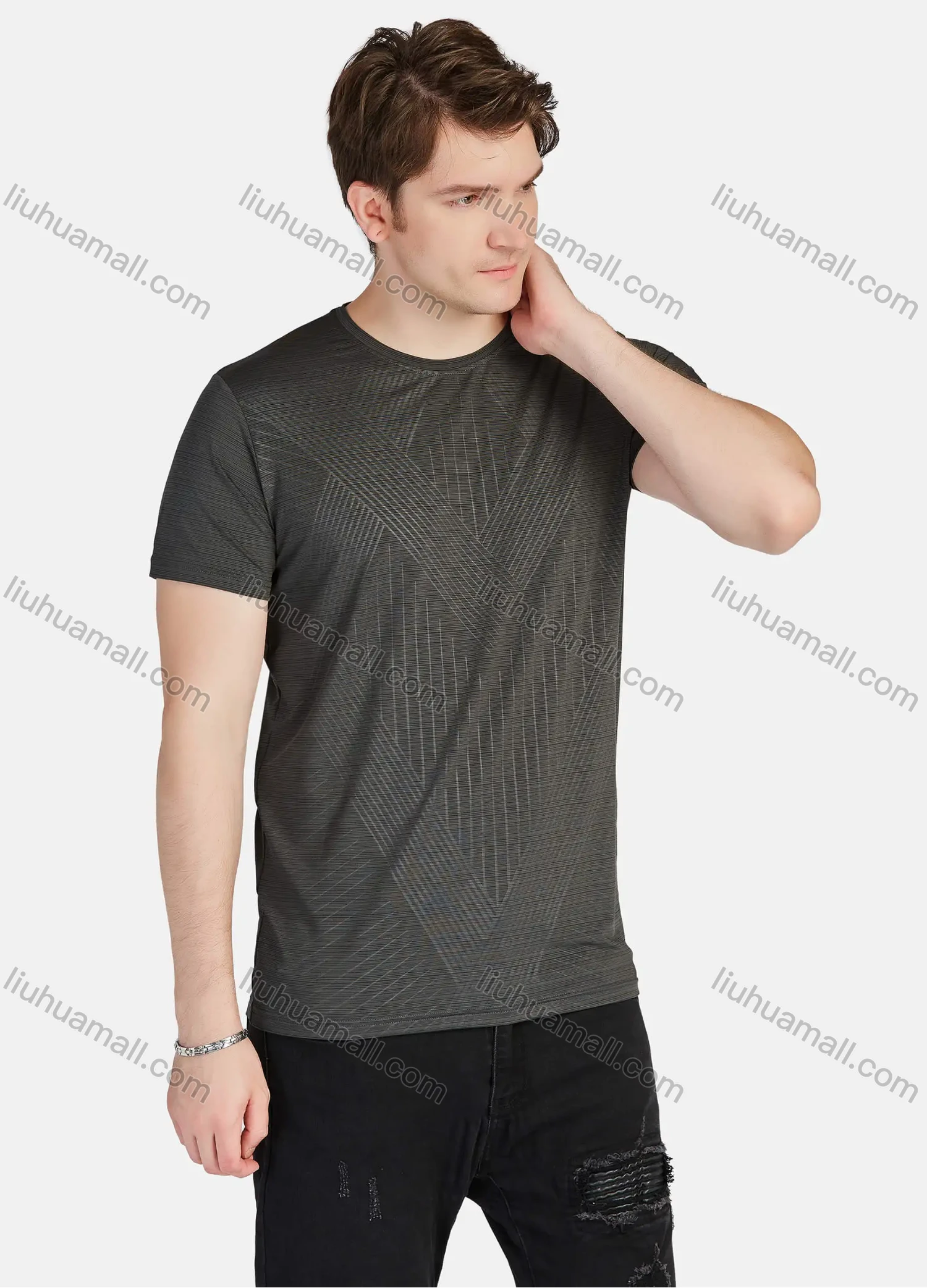 Wholesale Men's Athletic Sporty Breathable Striped Round Neck Short Sleeve Tee 204# - Liuhuamall