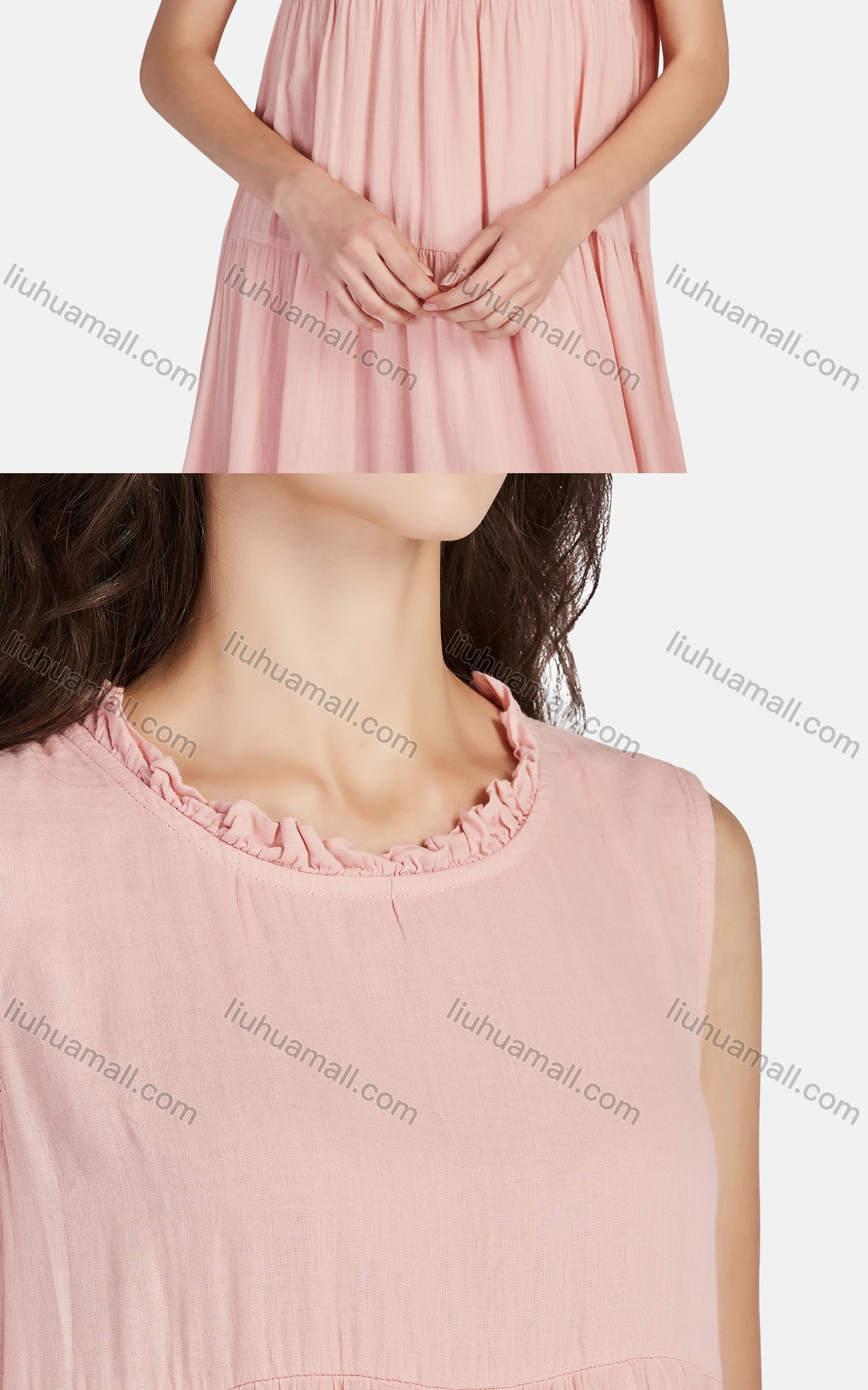 Wholesale Women's Casual Frill Neck Tiered Hem Midi Tank Dress 56252# - Liuhuamall